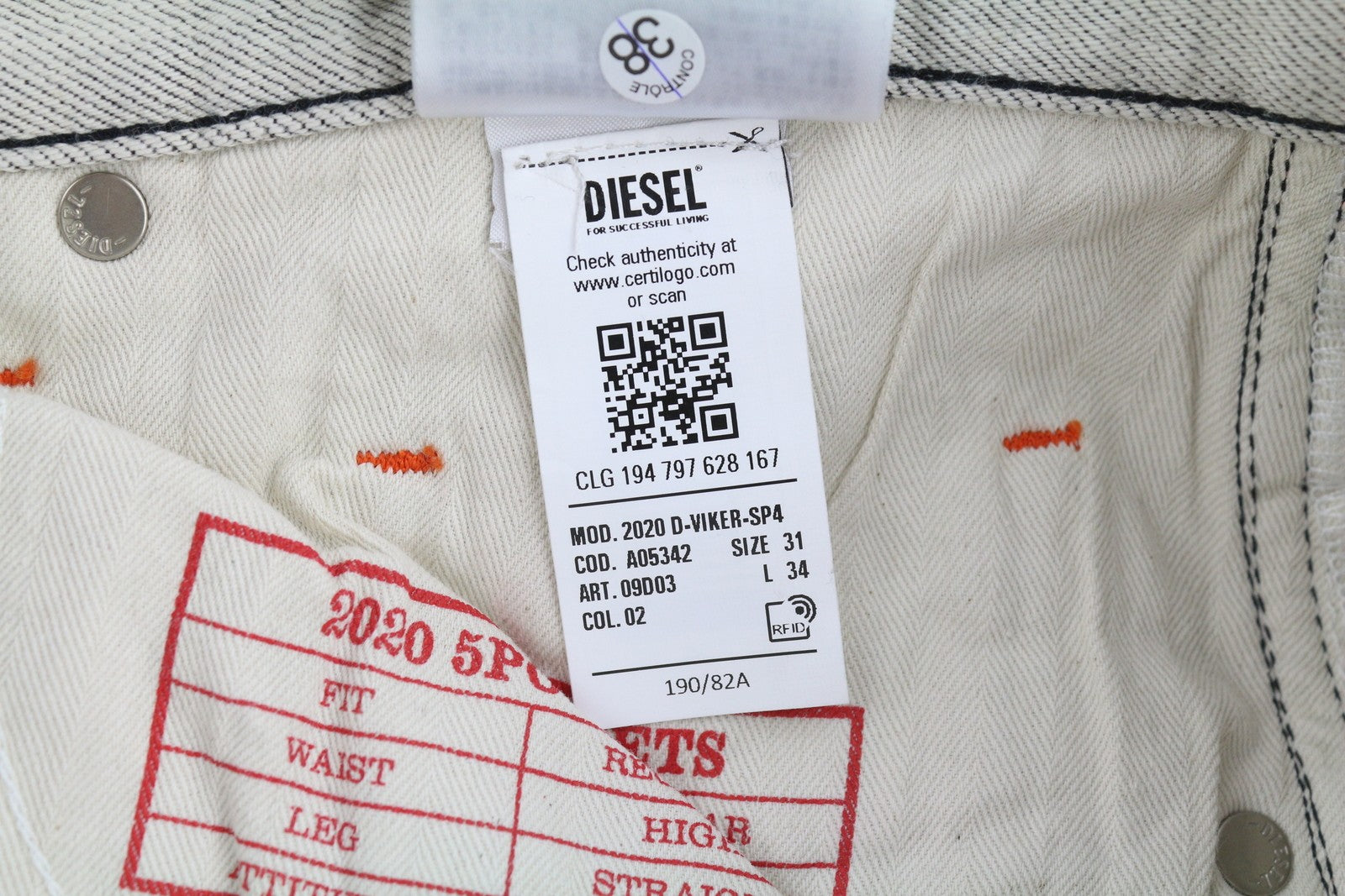 DIESEL 2020 D-Viker-SP4 vyriški džinsai W31/L34 juodi mėlyni, įprasti tiesūs klešniai su sagomis 