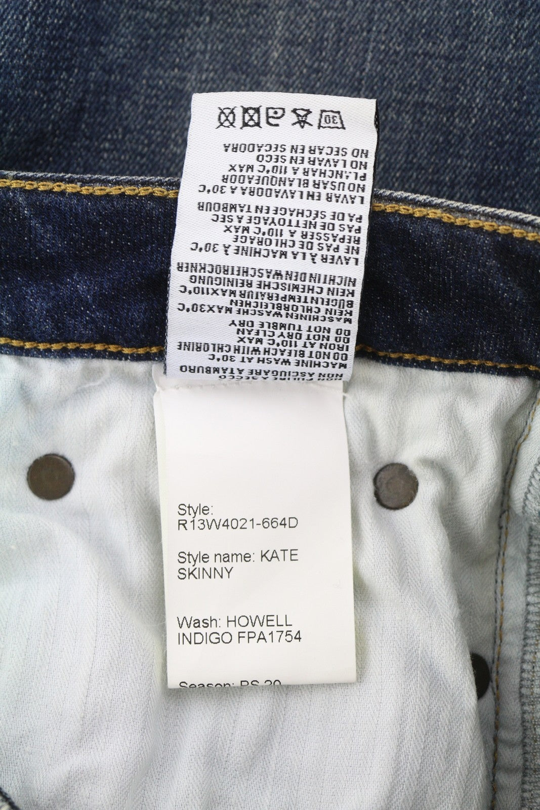 R13 Kate Women Jeans 27 Skinny Fit Ankle Length Zip Fly Faded Washed Dark Blue