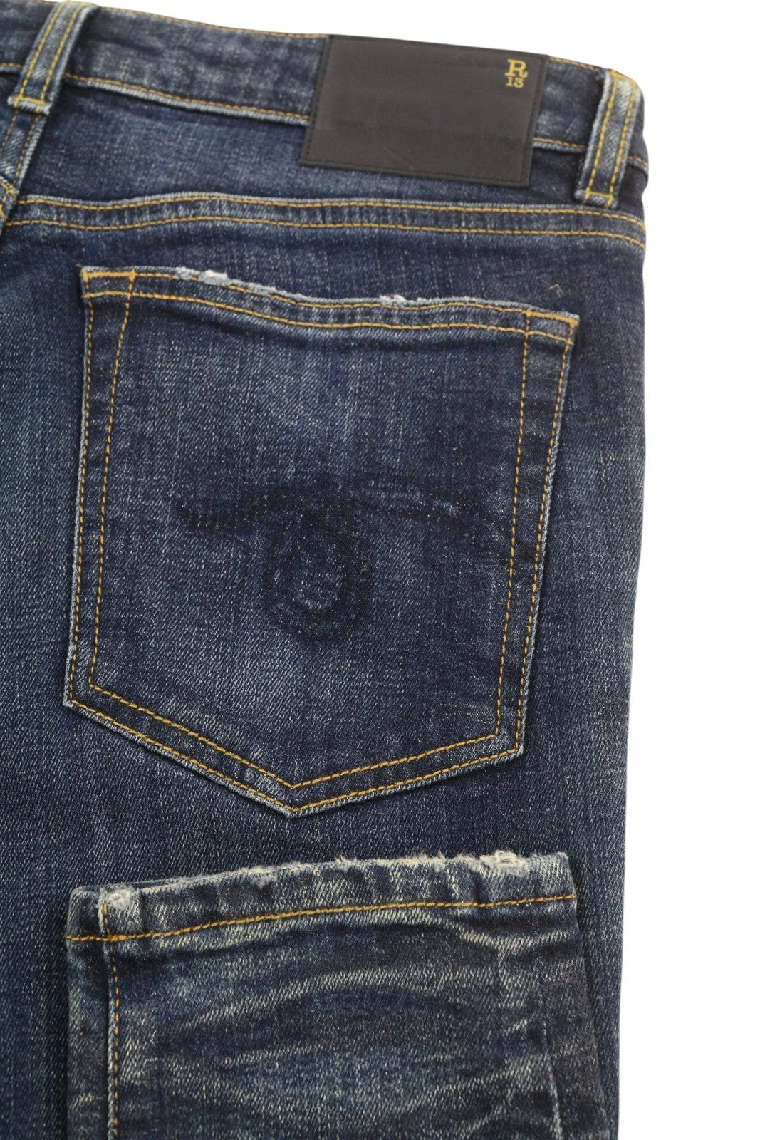 R13 Kate Women Jeans 27 Skinny Fit Ankle Length Zip Fly Faded Washed Dark Blue