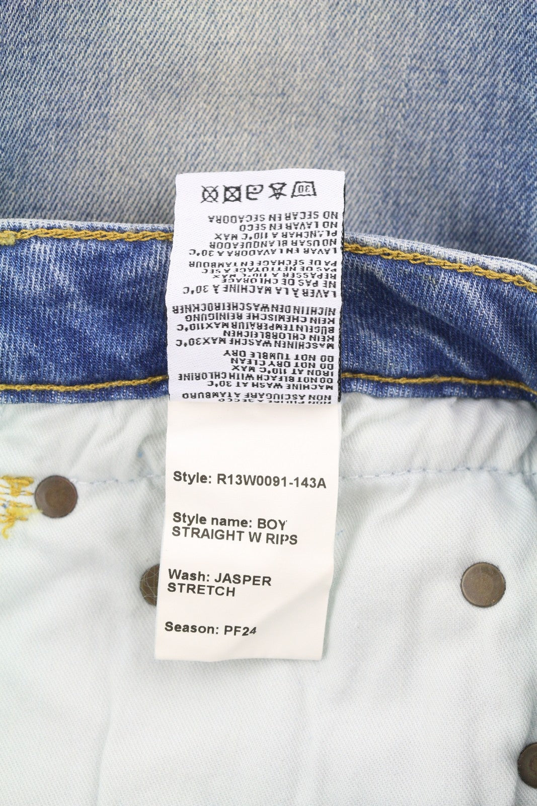 R13 Boy Straight Rips Women Jeans 25 Jasper Stretch Ankle Length Washed RRP€595