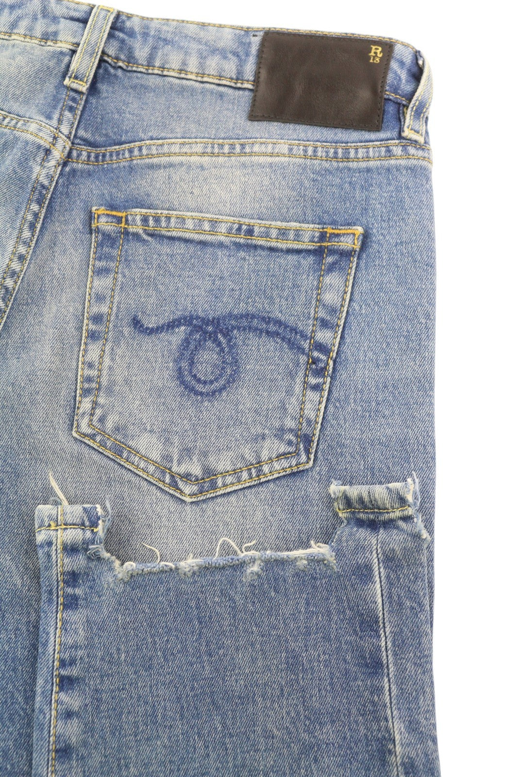 R13 Boy Straight Rips Women Jeans 25 Jasper Stretch Ankle Length Washed RRP€595