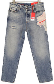 DIESEL 1955 09E10 vyriški džinsai, W34/L30, mėlyni, tiesaus kirpimo, su gobtuvu, RRP 375 USD. 