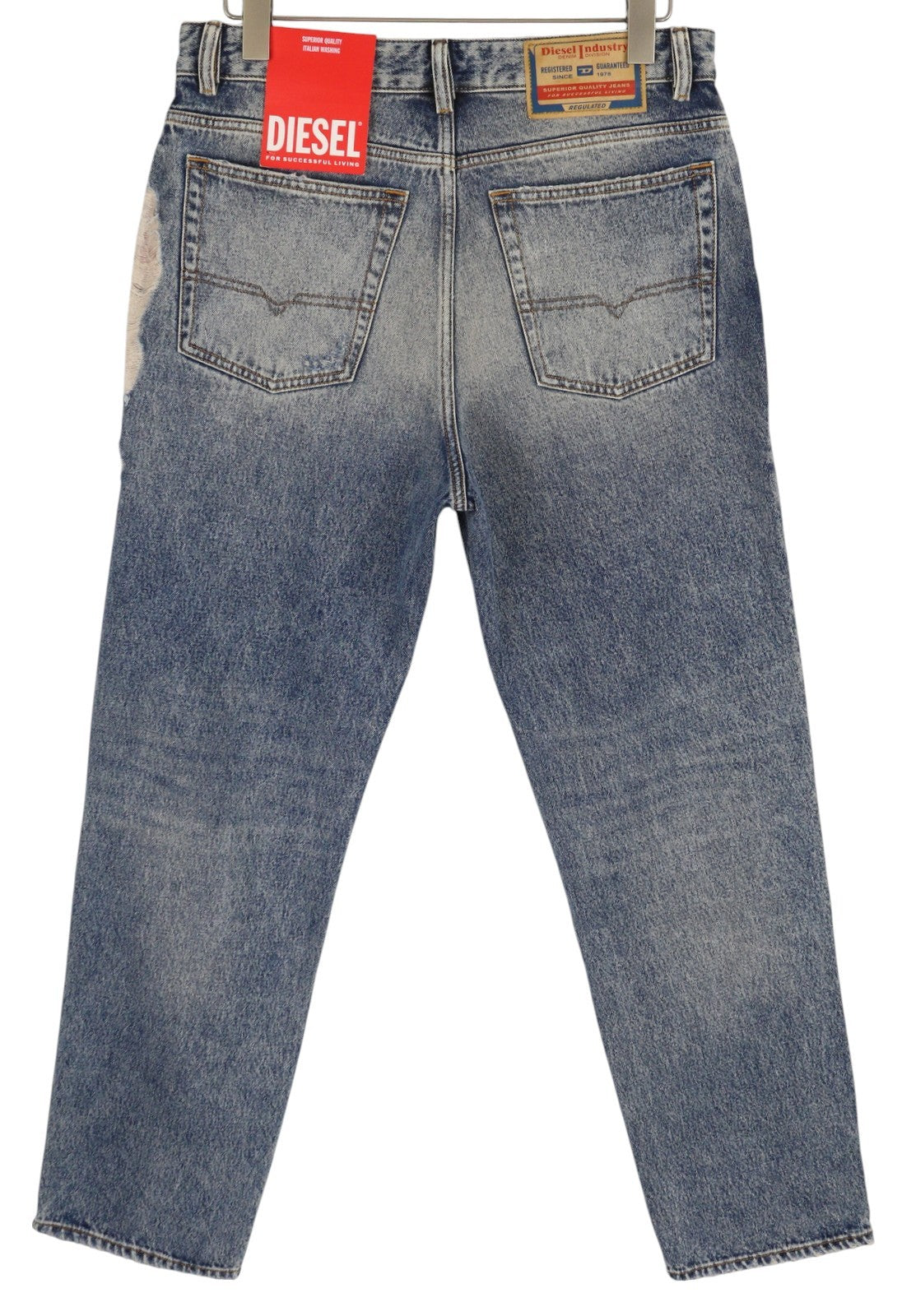 DIESEL 1955 09E10 vyriški džinsai, W34/L30, mėlyni, tiesaus kirpimo, su gobtuvu, RRP 375 USD. 