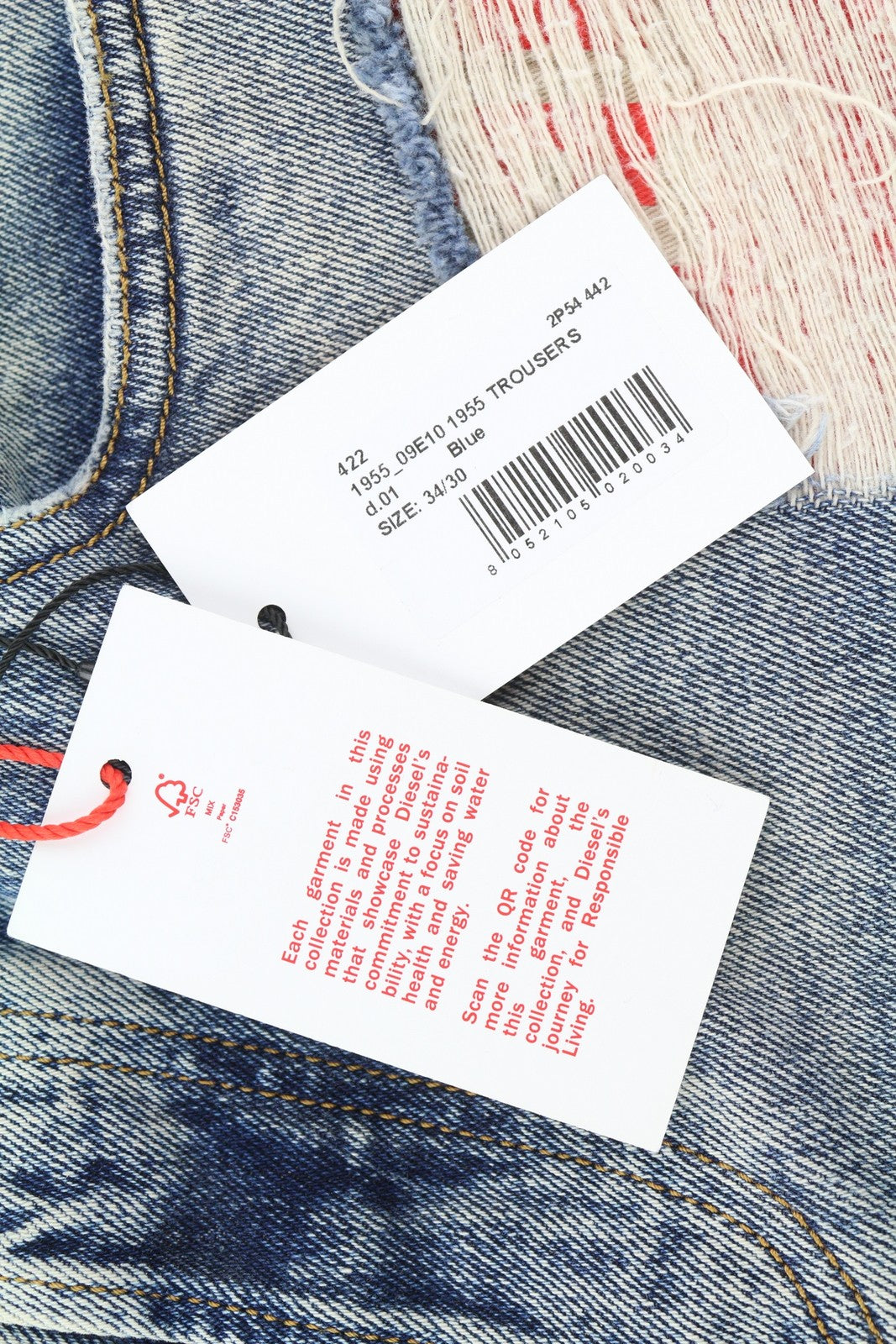 DIESEL 1955 09E10 vyriški džinsai, W34/L30, mėlyni, tiesaus kirpimo, su gobtuvu, RRP 375 USD. 