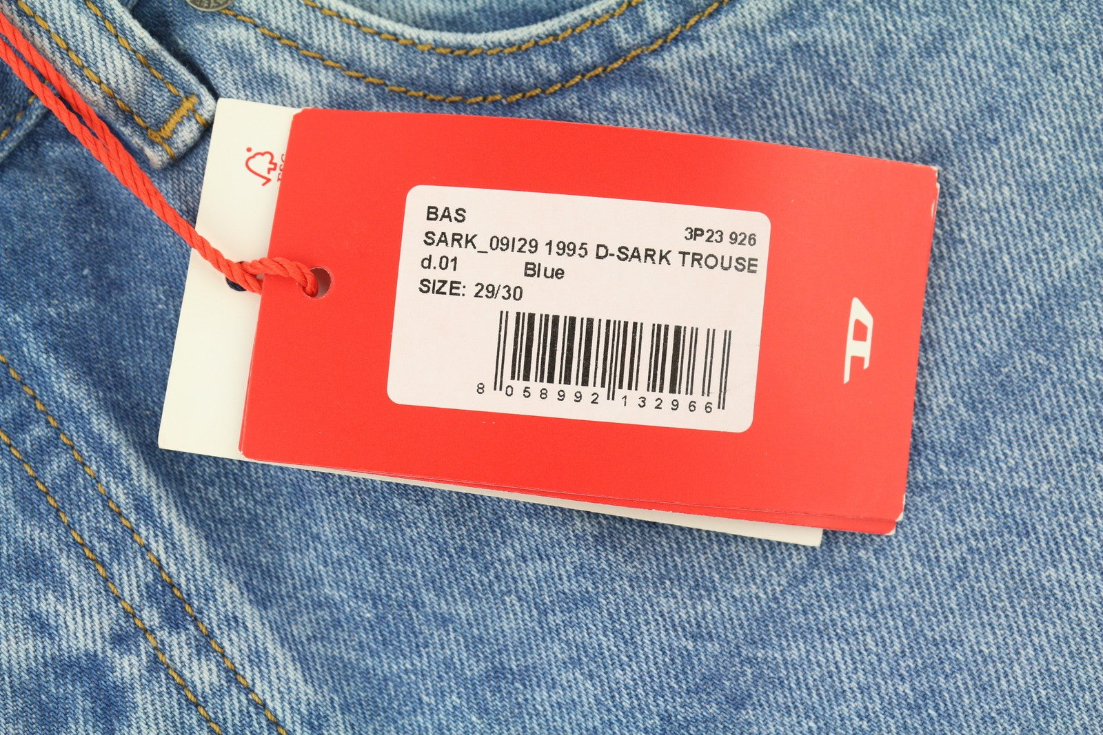 DIESEL 1995 D-Sark 09I29 vyriški džinsai W29/L30 mėlyni, tiesūs, vidutinio juosmens, RRP 246 USD 