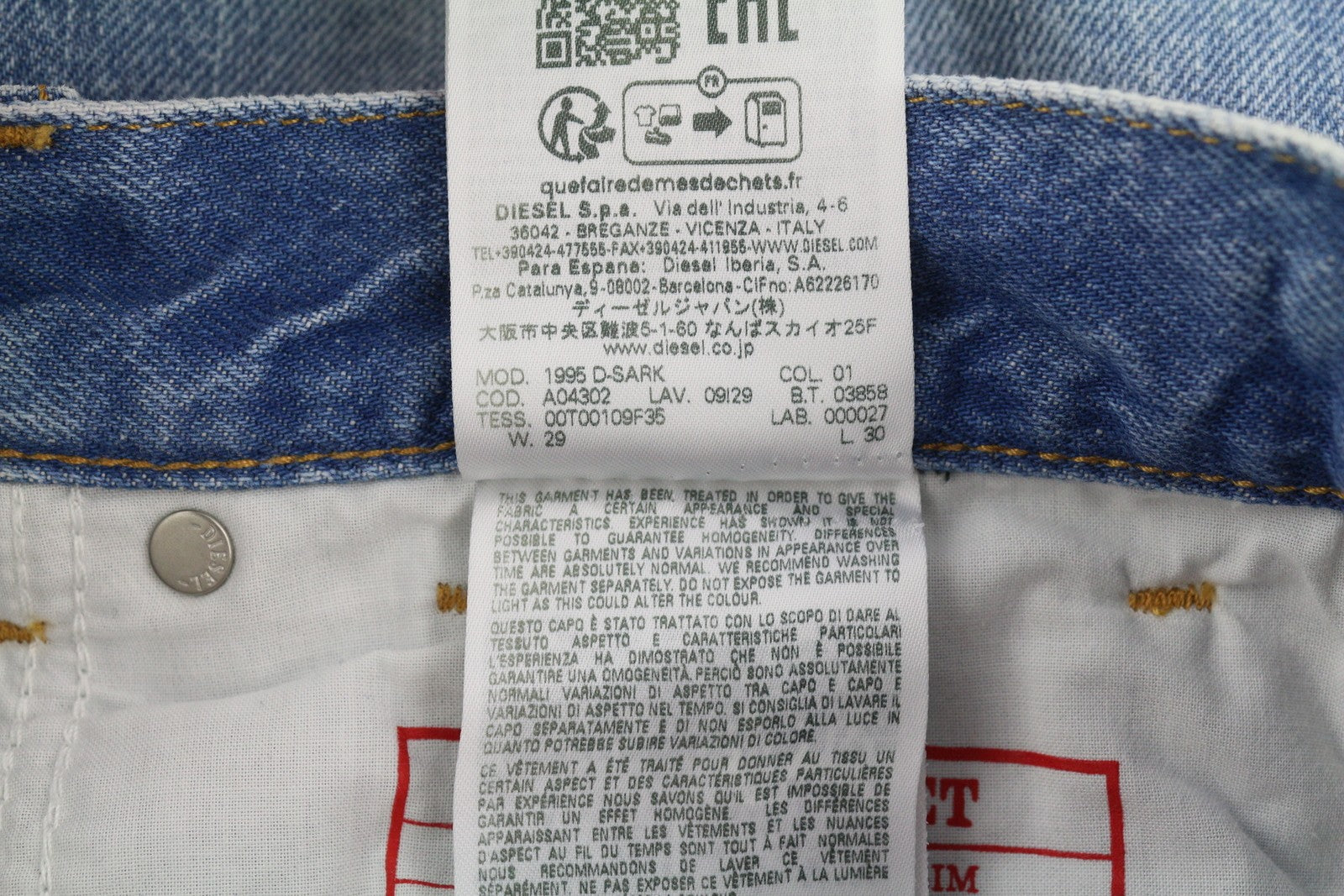 DIESEL 1995 D-Sark 09I29 vyriški džinsai W29/L30 mėlyni, tiesūs, vidutinio juosmens, RRP 246 USD 