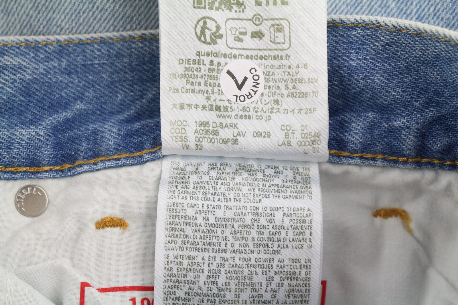 DIESEL 1995 D-Sark 09I29 vyriški džinsai W32/L32 mėlyni, tiesūs, vidutinio juosmens, RRP 246 USD 