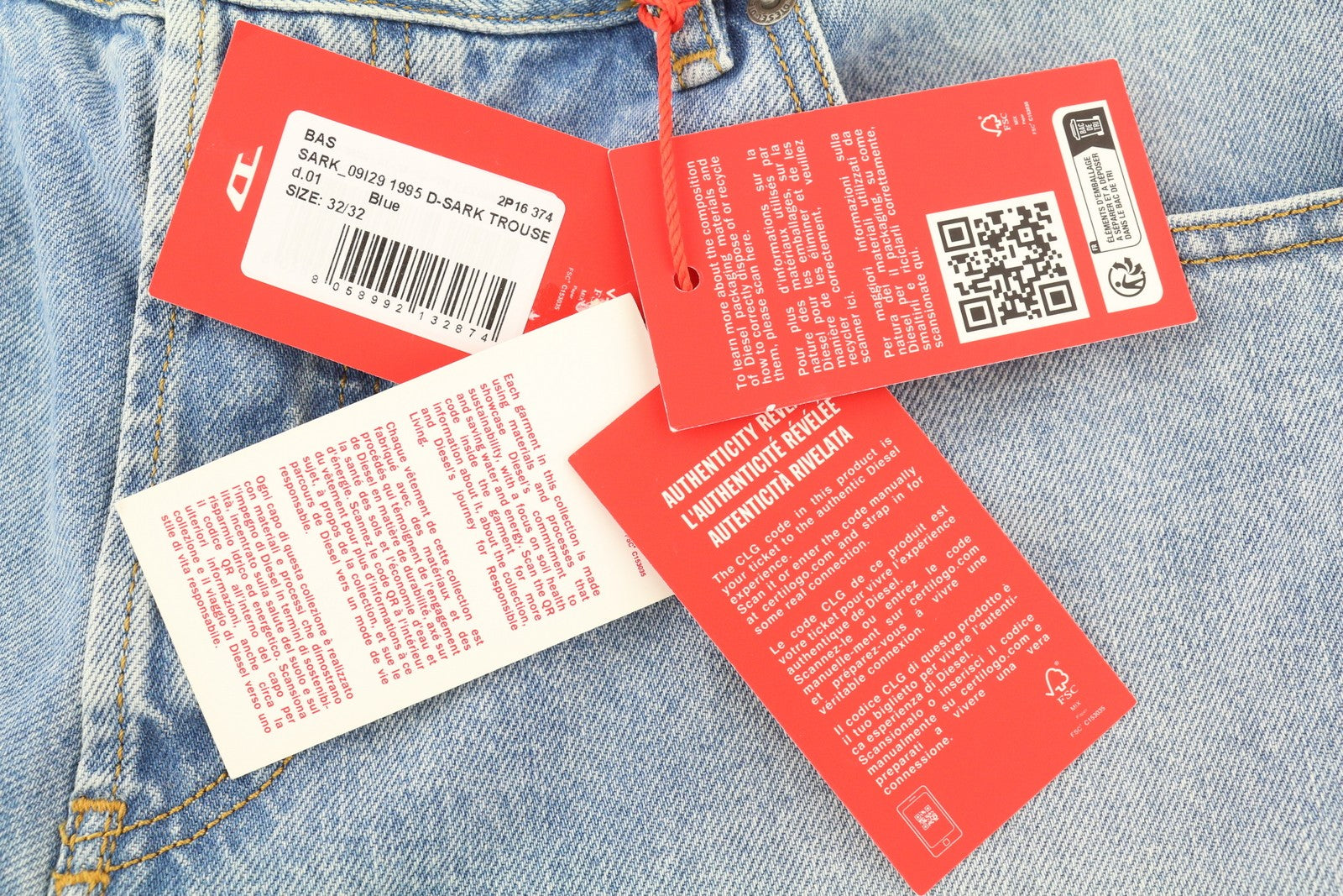 DIESEL 1995 D-Sark 09I29 vyriški džinsai W32/L32 mėlyni, tiesūs, vidutinio juosmens, RRP 246 USD 