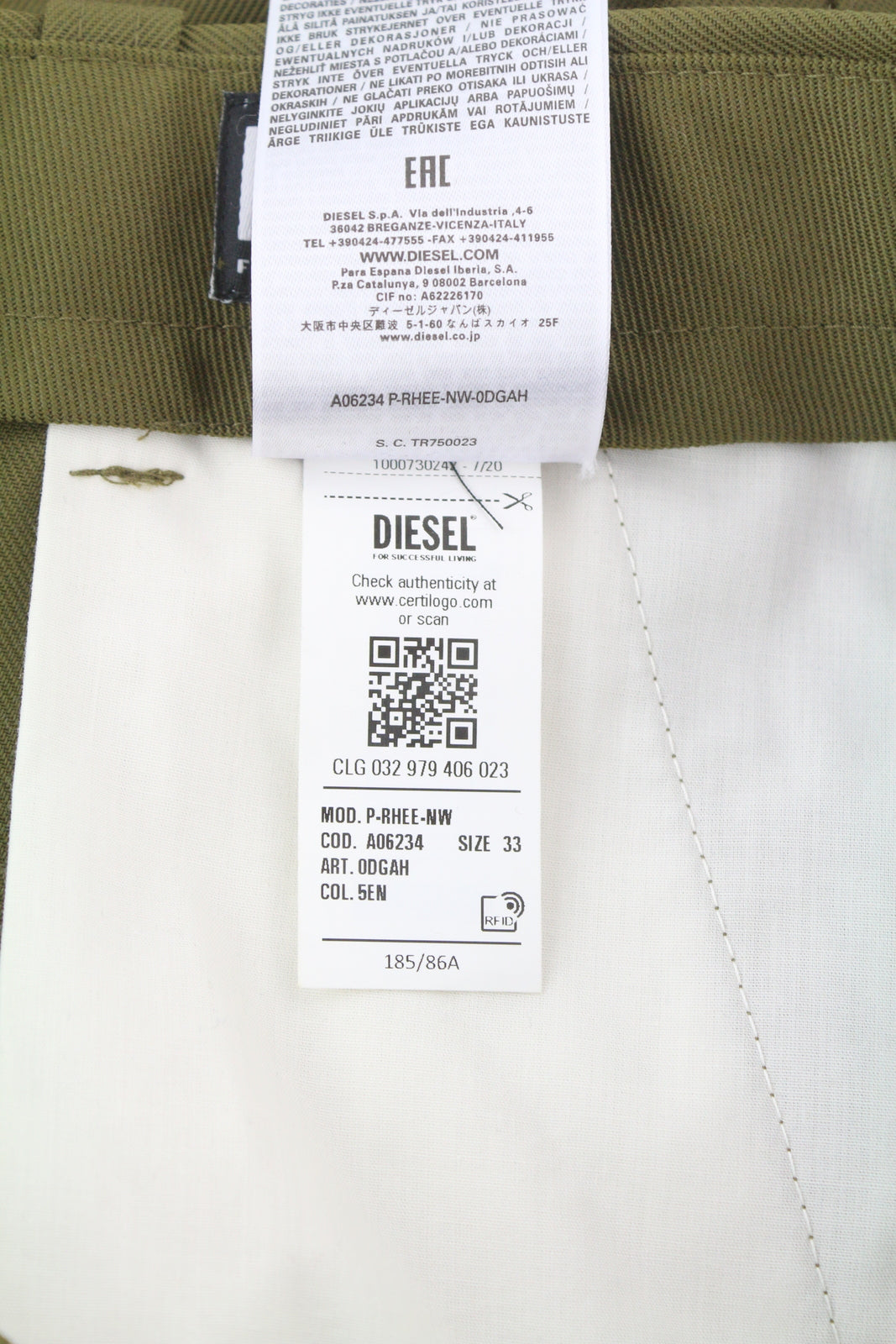 DIESEL P-Rhee-Nw vyriškos kelnės W33 žalios vilnos mišinio su klostėmis ir užtrauktuku, RRP 283 € 