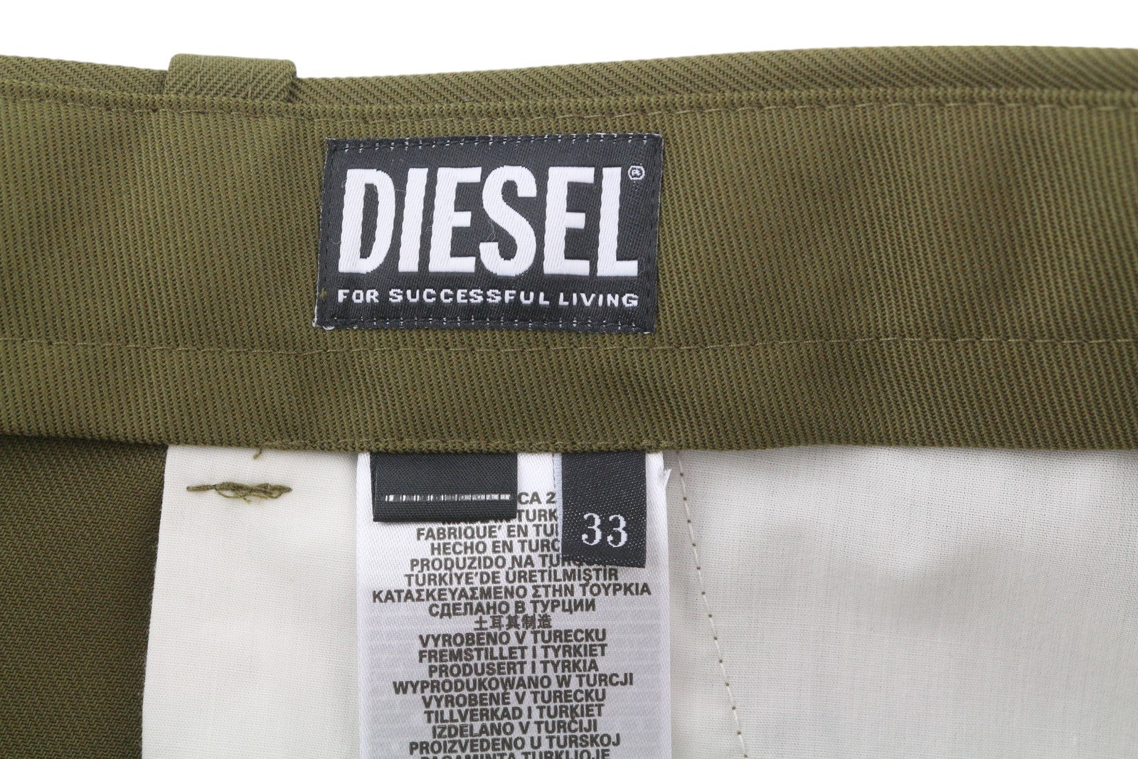 DIESEL P-Rhee-Nw vyriškos kelnės W33 žalios vilnos mišinio su klostėmis ir užtrauktuku, RRP 283 € 
