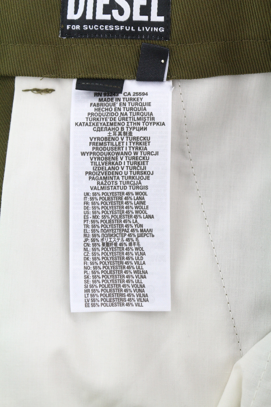 DIESEL P-Rhee-Nw vyriškos kelnės W33 žalios vilnos mišinio su klostėmis ir užtrauktuku, RRP 283 € 