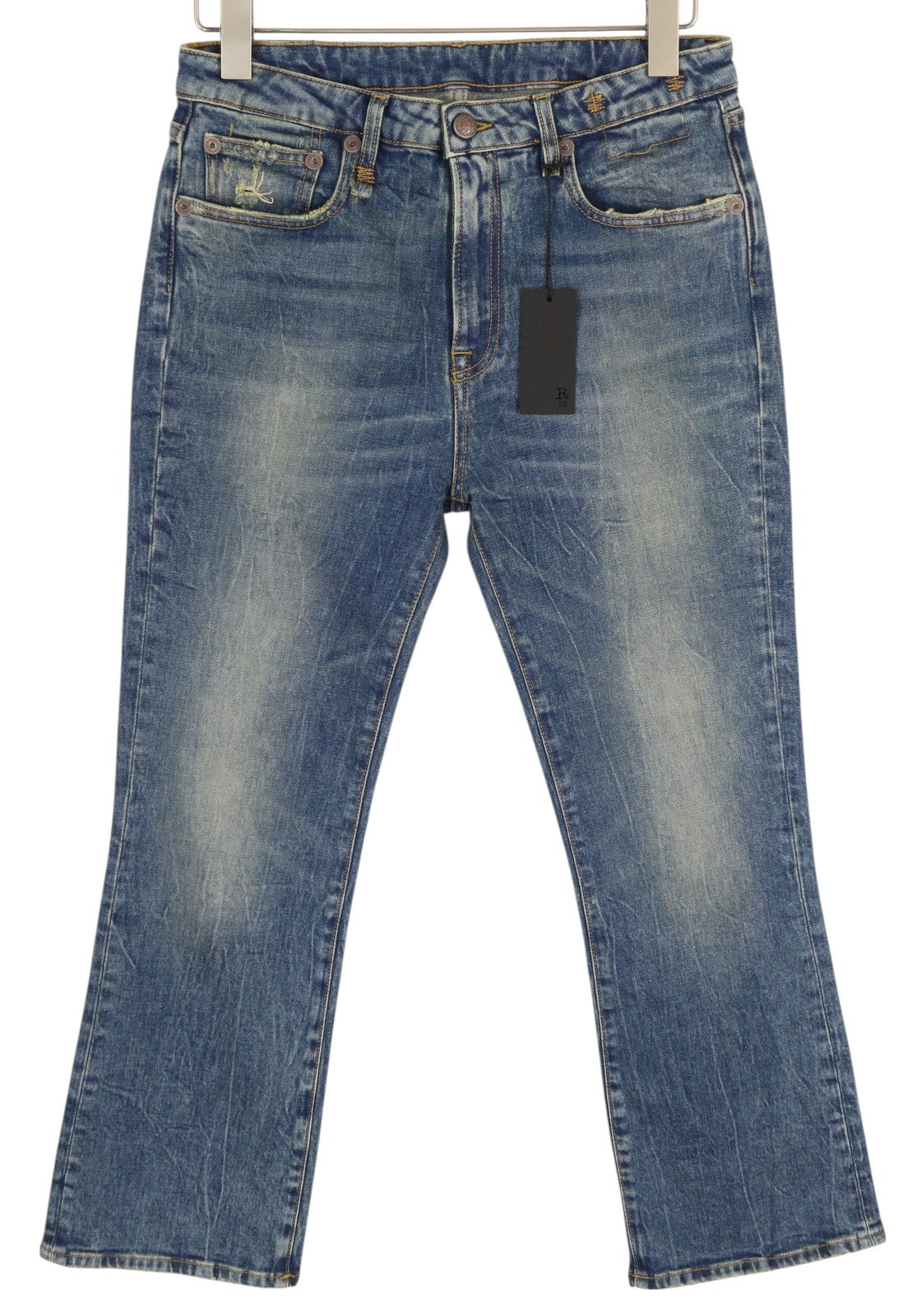 R13 Kick Women Jeans 29 Kelly Stretch Cropped Flared Fit Faded Blue RRP$805