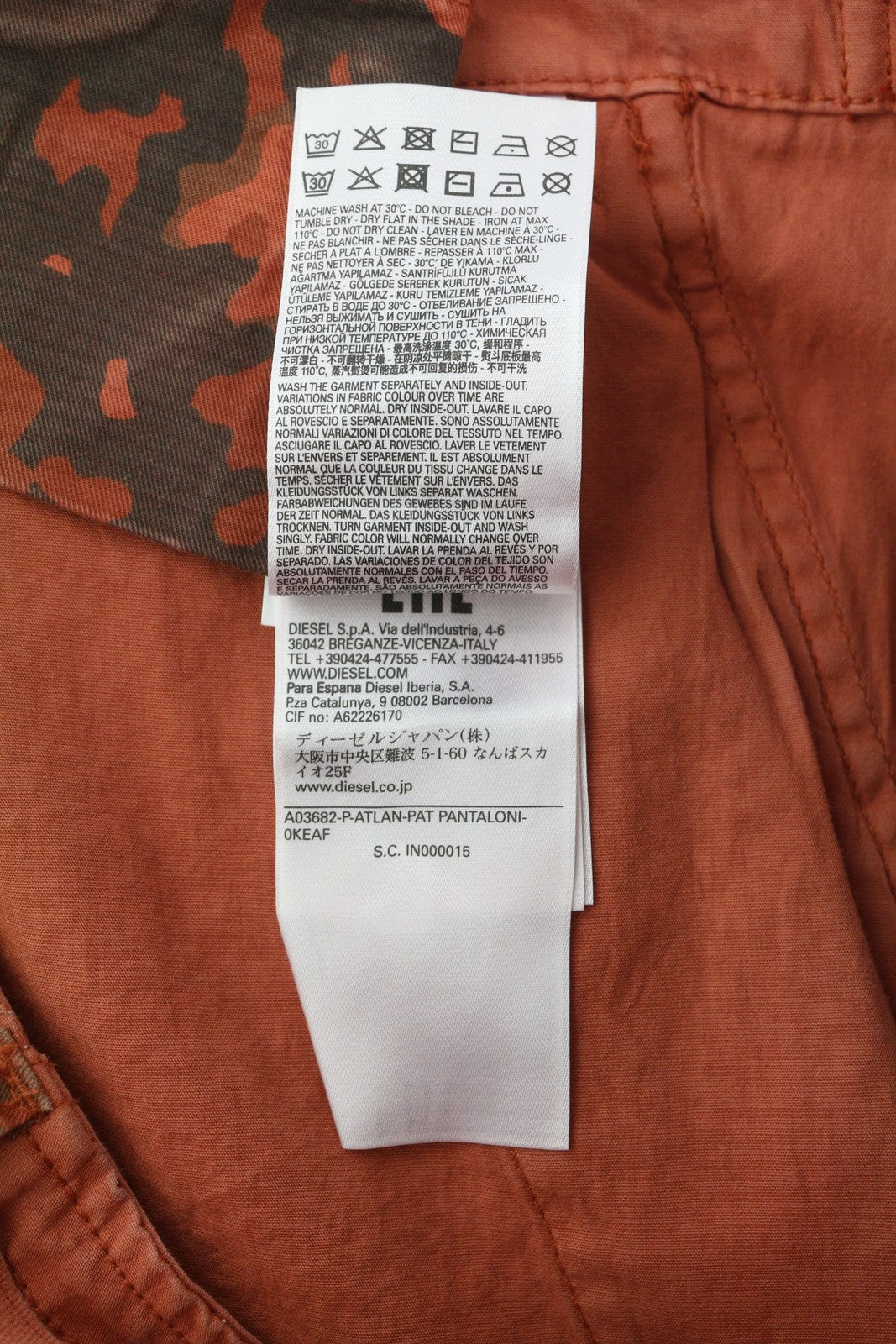 DIESEL P-Atlan-Pat vyriškos kelnės W32 oranžinės, kamufliažinės, su keliomis kišenėmis, RRP 295 €