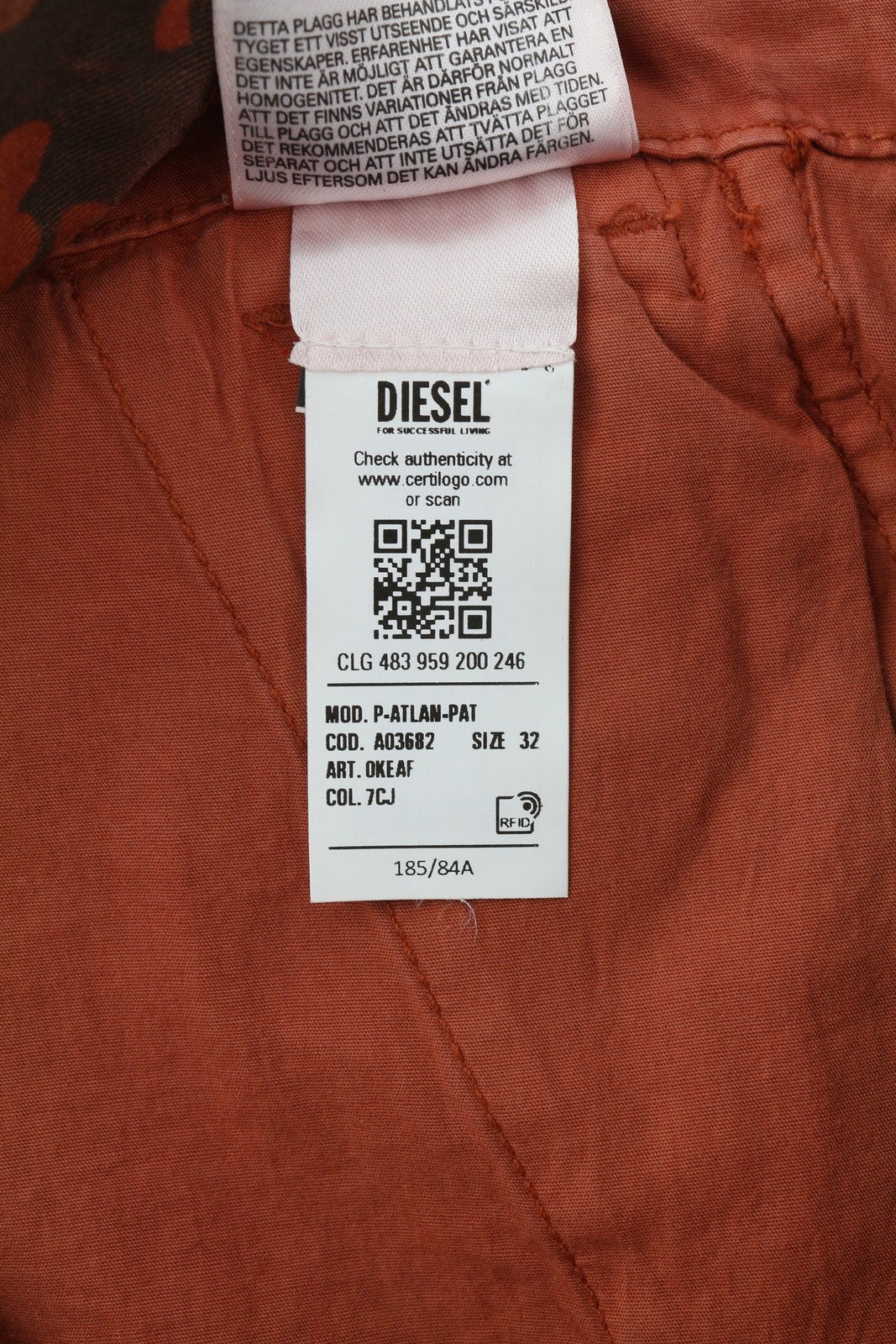 DIESEL P-Atlan-Pat vyriškos kelnės W32 oranžinės, kamufliažinės, su keliomis kišenėmis, RRP 295 €