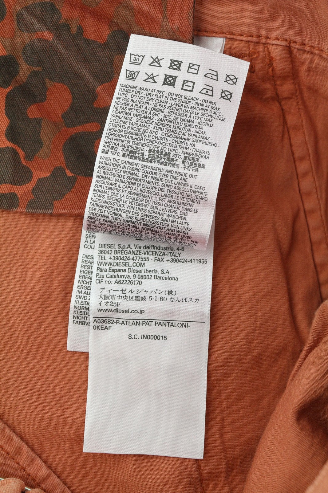 DIESEL P-Atlan-Pat vyriškos kelnės W33 oranžinės, kamufliažinės, su keliomis kišenėmis, RRP 295 € 