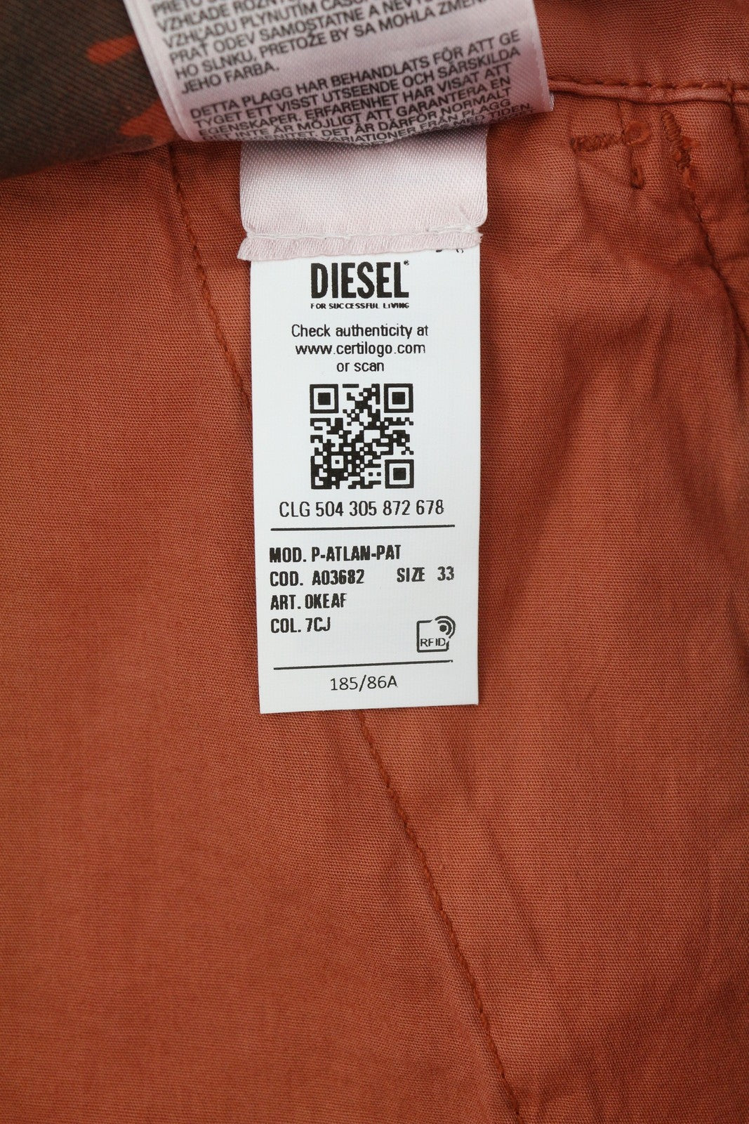 DIESEL P-Atlan-Pat vyriškos kelnės W33 oranžinės, kamufliažinės, su keliomis kišenėmis, RRP 295 € 