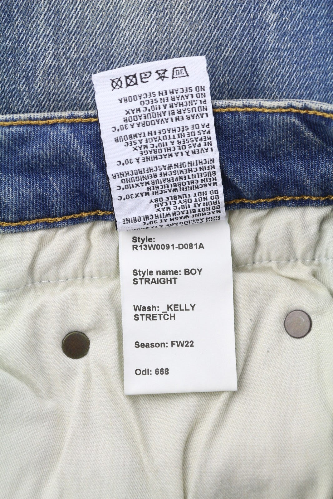 R13 Boy Straight Women Jeans 26 Kelly Stretch Ankle Washed Faded Blue RRP€645