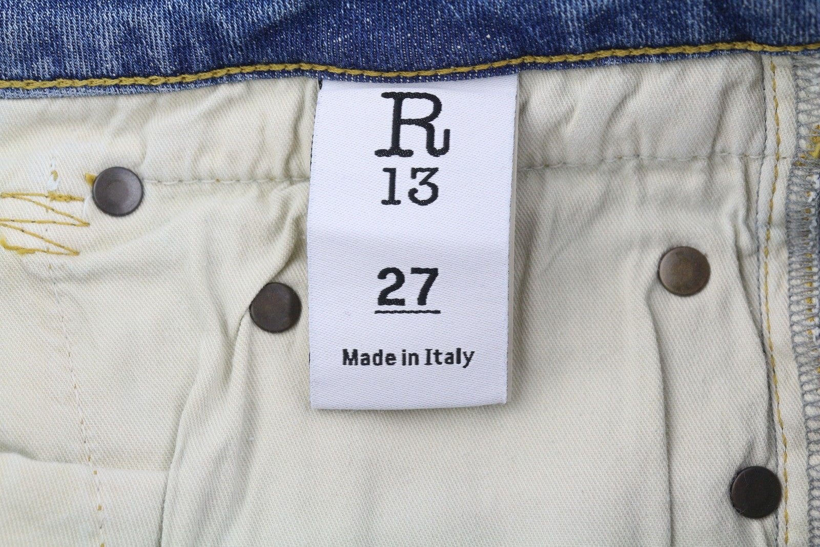 R13 Boy Straight Rips Women Jeans 27 Carlton Ripped Distress Washed Ankle Blue