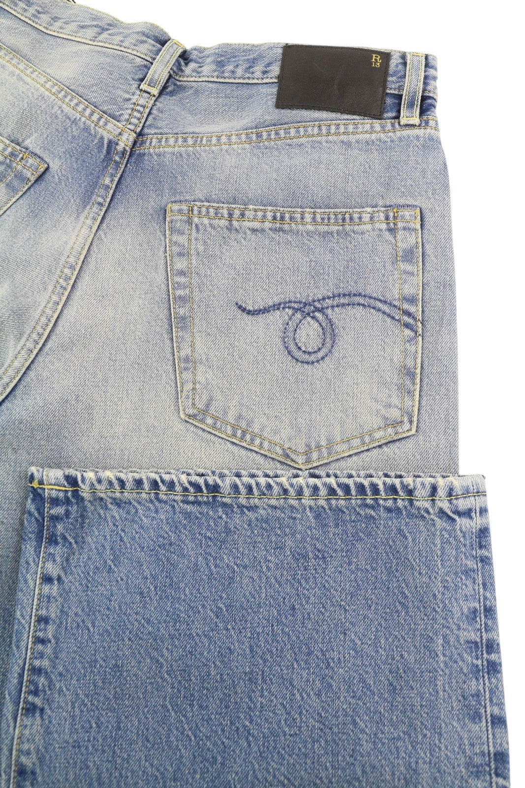 R13 D'Arcy Loose Men Jeans W29 Veiled Blue Washed Faded Blue Denim Logo RRP€660