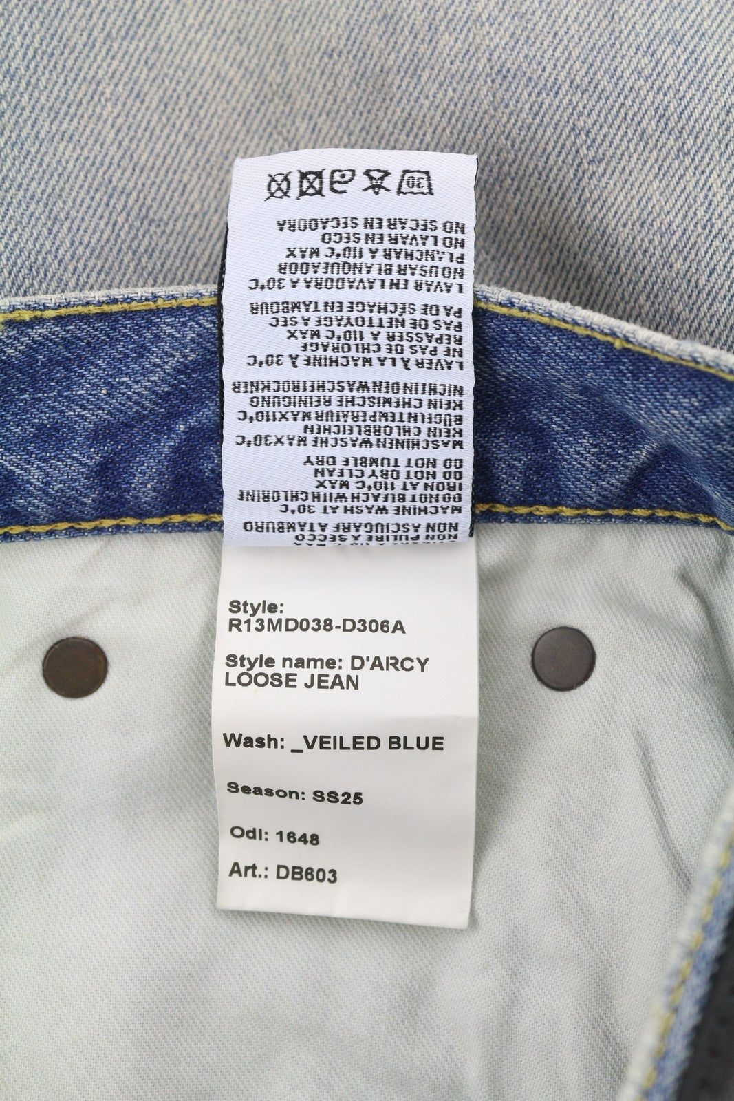 R13 D'Arcy Loose Men Jeans W29 Veiled Blue Washed Faded Blue Denim Logo RRP€660