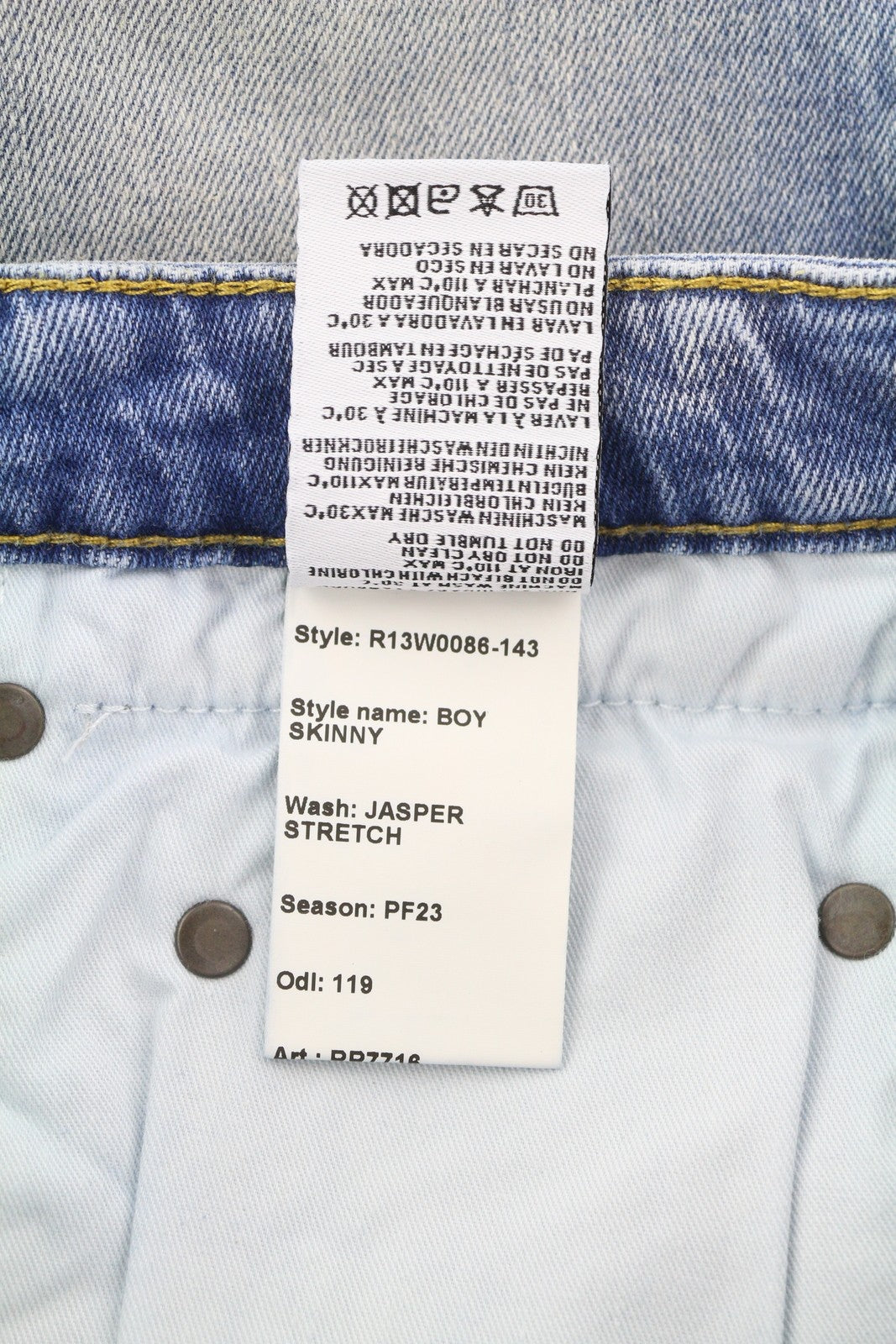 R13 Boy Skinny Women Jeans 28 Jasper Stretch Washed Faded Denim Blue Zip Fly