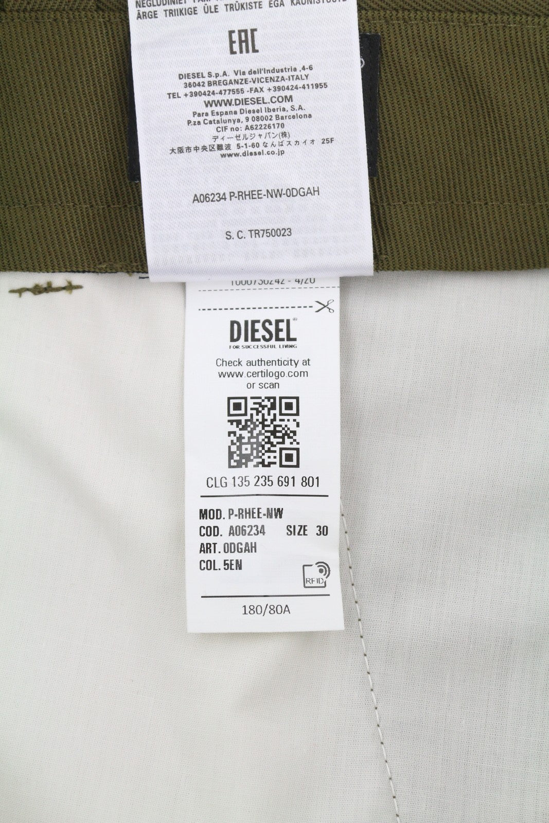 DIESEL P-Rhee-Nw vyriškos kelnės W30 žalios vilnos mišinio su klostėmis ir užtrauktuku, rekomenduojama mažmeninė kaina – 283 € 