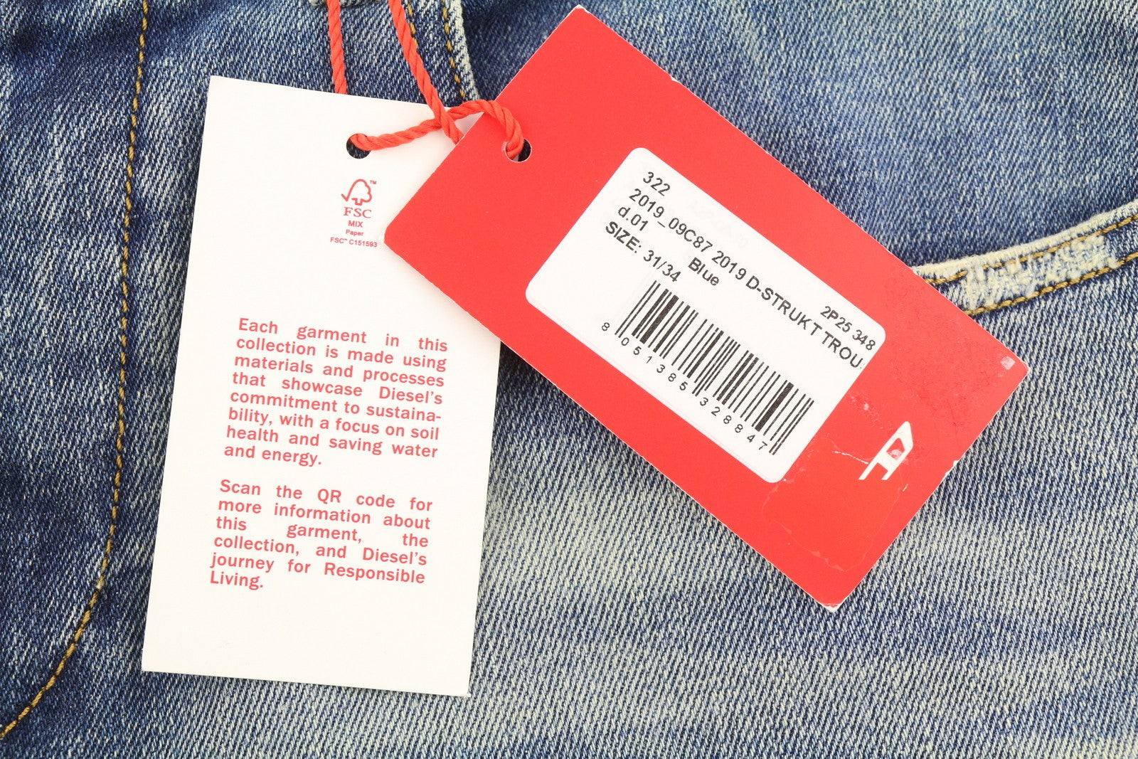 DIESEL 2019 D-Strukt 09C87 vyriški džinsai W31/L34 mėlyni, aptempti, plonos kojos, rekomenduojama kaina 189 € 