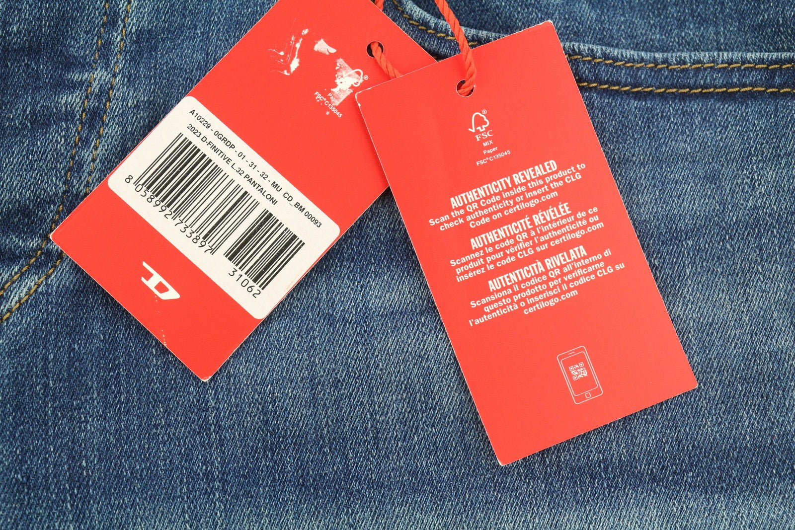 DIESEL 2023 D-Finitive 0GRDP Men Jeans W31/L32 Regular Tapered Leg Mid Waist