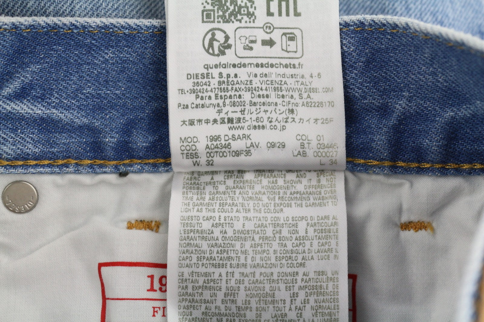 DIESEL 1995 D-Sark 09I29 vyriški džinsai W32/L34 mėlyni, tiesūs, vidutinio juosmens, RRP 246 USD 