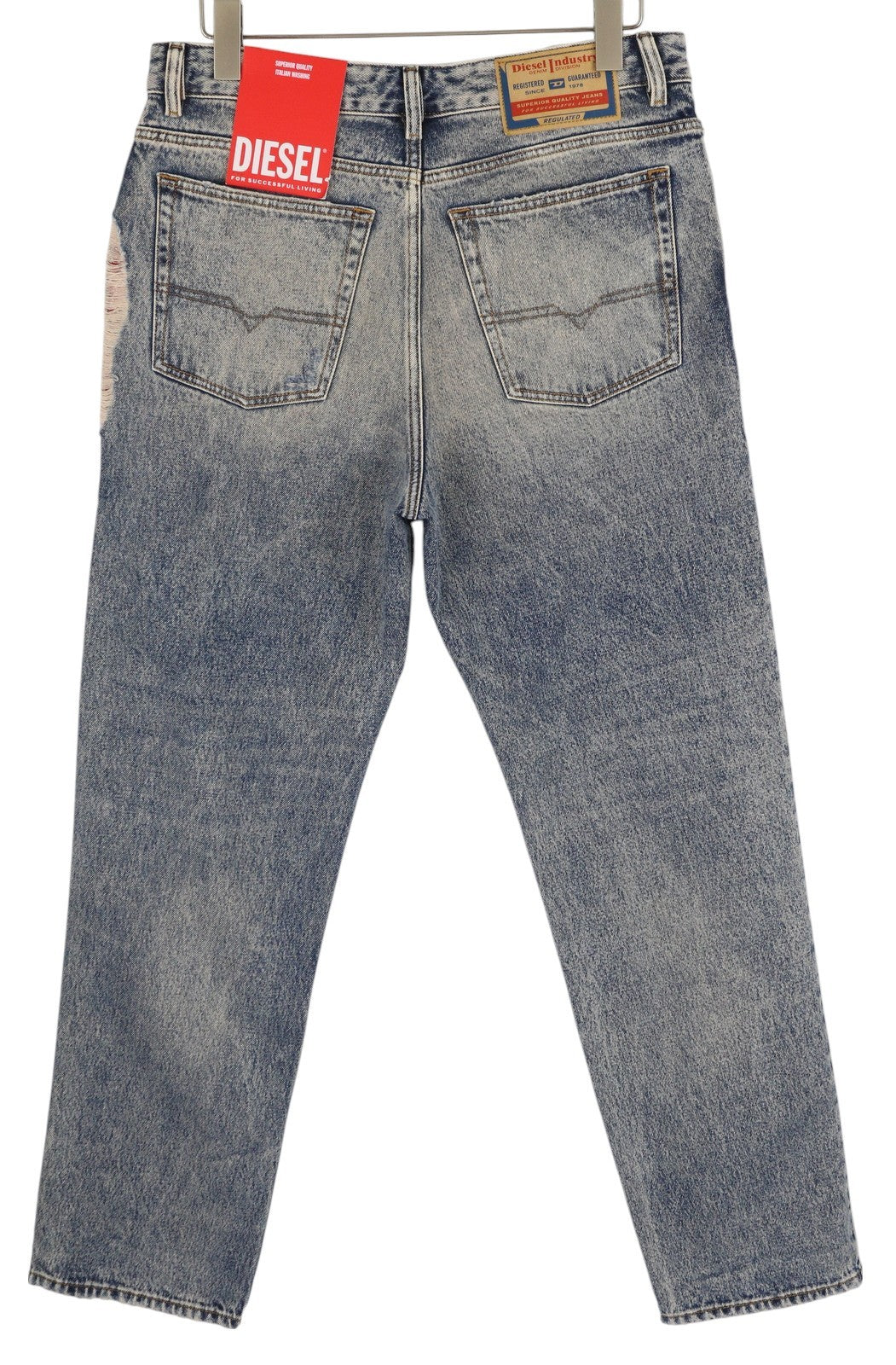 DIESEL 1955 09E10 vyriški džinsai, W34/L32, mėlyni, tiesaus kirpimo, su gobtuvu, RRP 375 USD. 