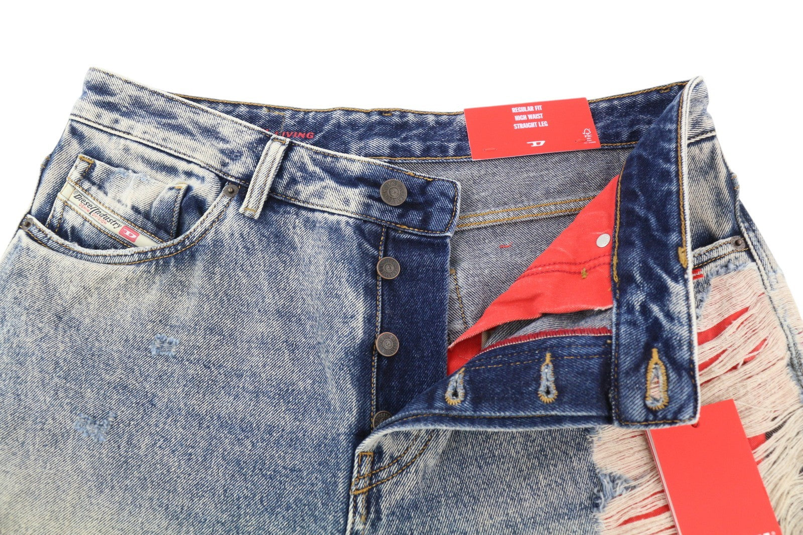 DIESEL 1955 09E10 vyriški džinsai, W34/L32, mėlyni, tiesaus kirpimo, su gobtuvu, RRP 375 USD. 