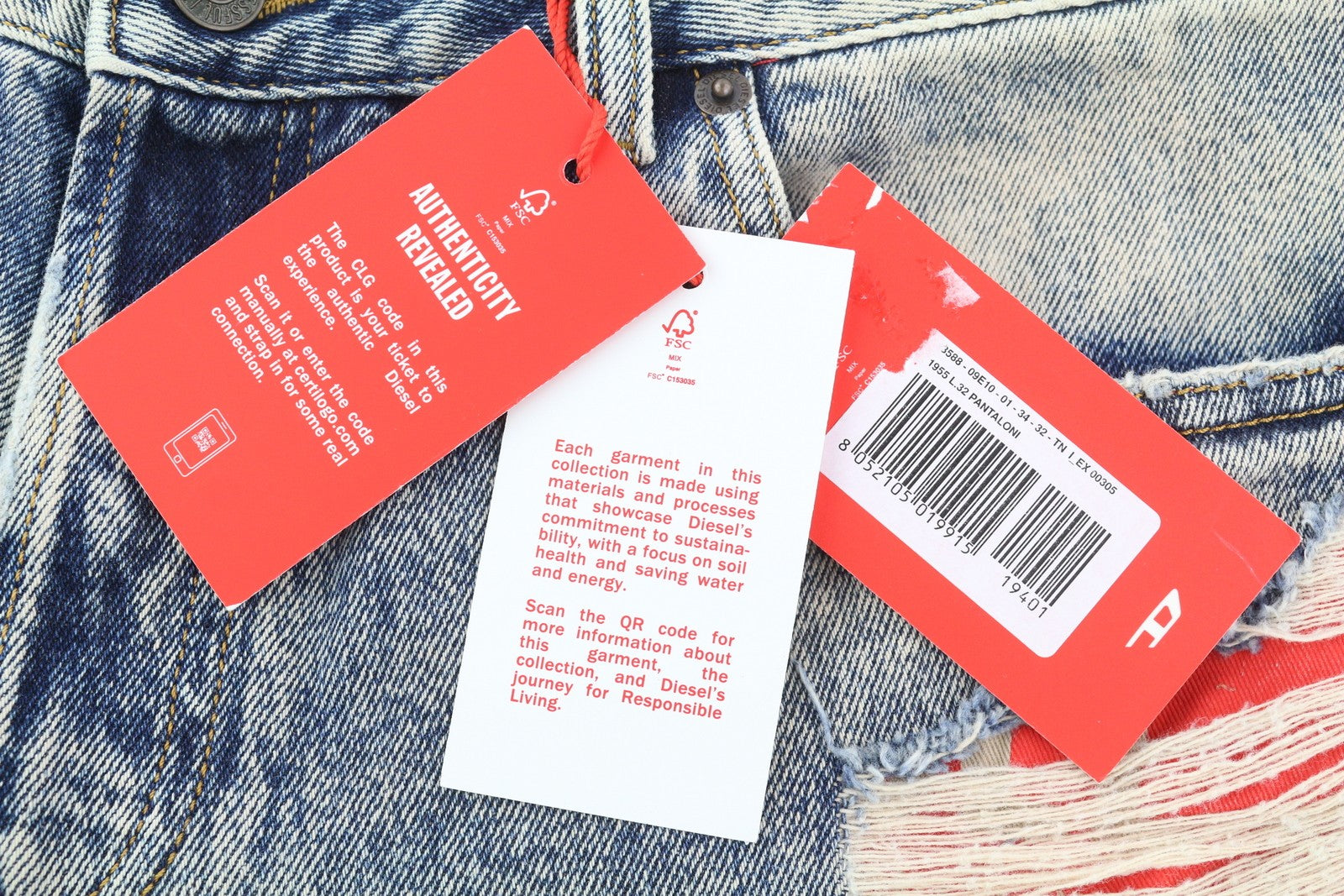 DIESEL 1955 09E10 vyriški džinsai, W34/L32, mėlyni, tiesaus kirpimo, su gobtuvu, RRP 375 USD. 