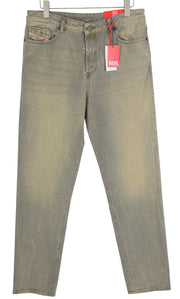 DIESEL 1955 09D87 vyriški džinsai W34/L34 mėlyni sendinto stiliaus, įprasti, tiesūs, aukštu juosmeniu 