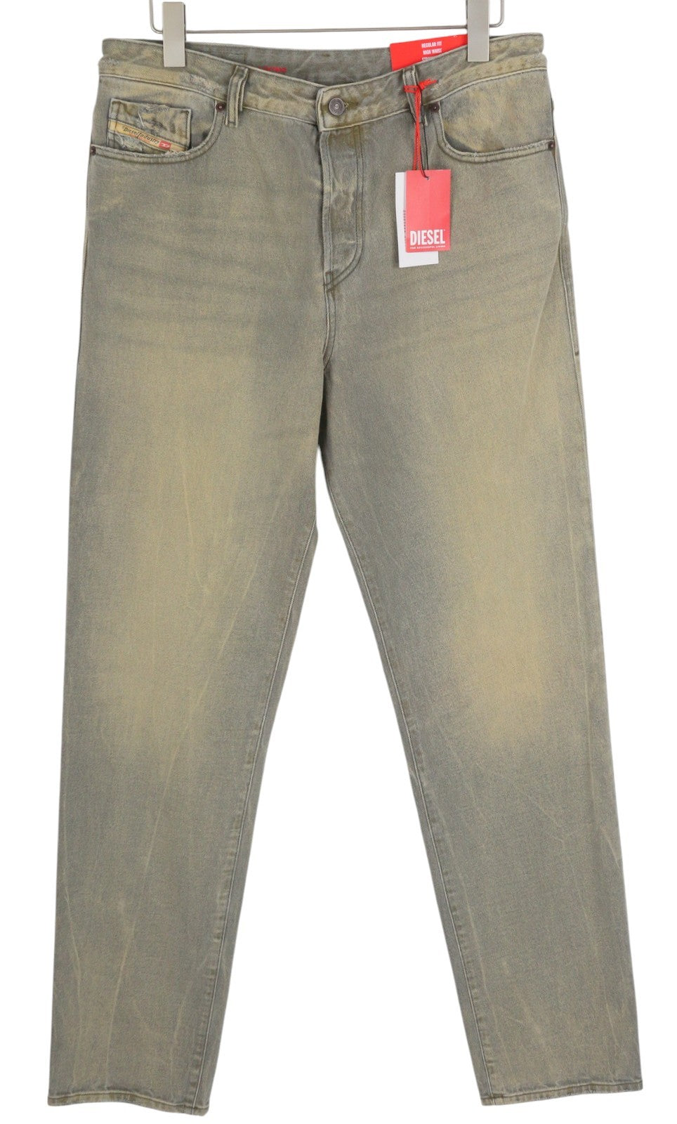 DIESEL 1955 09D87 vyriški džinsai W34/L34 mėlyni sendinto stiliaus, įprasti, tiesūs, aukštu juosmeniu 