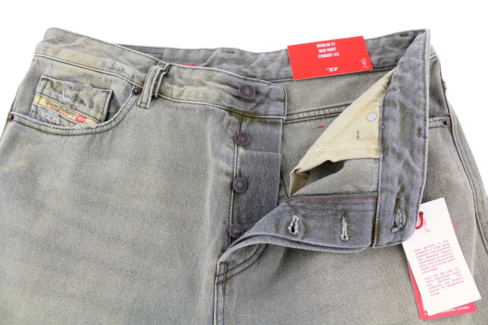 DIESEL 1955 09D87 vyriški džinsai W34/L34 mėlyni sendinto stiliaus, įprasti, tiesūs, aukštu juosmeniu 