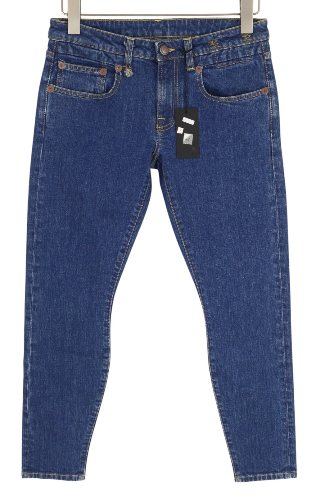 R13 berniukiški moteriški džinsai, 27 dydžio, aptempti, Jasper, tamprūs, iki kulkšnių, mėlyni, džinsiniai, RRP 595 € 