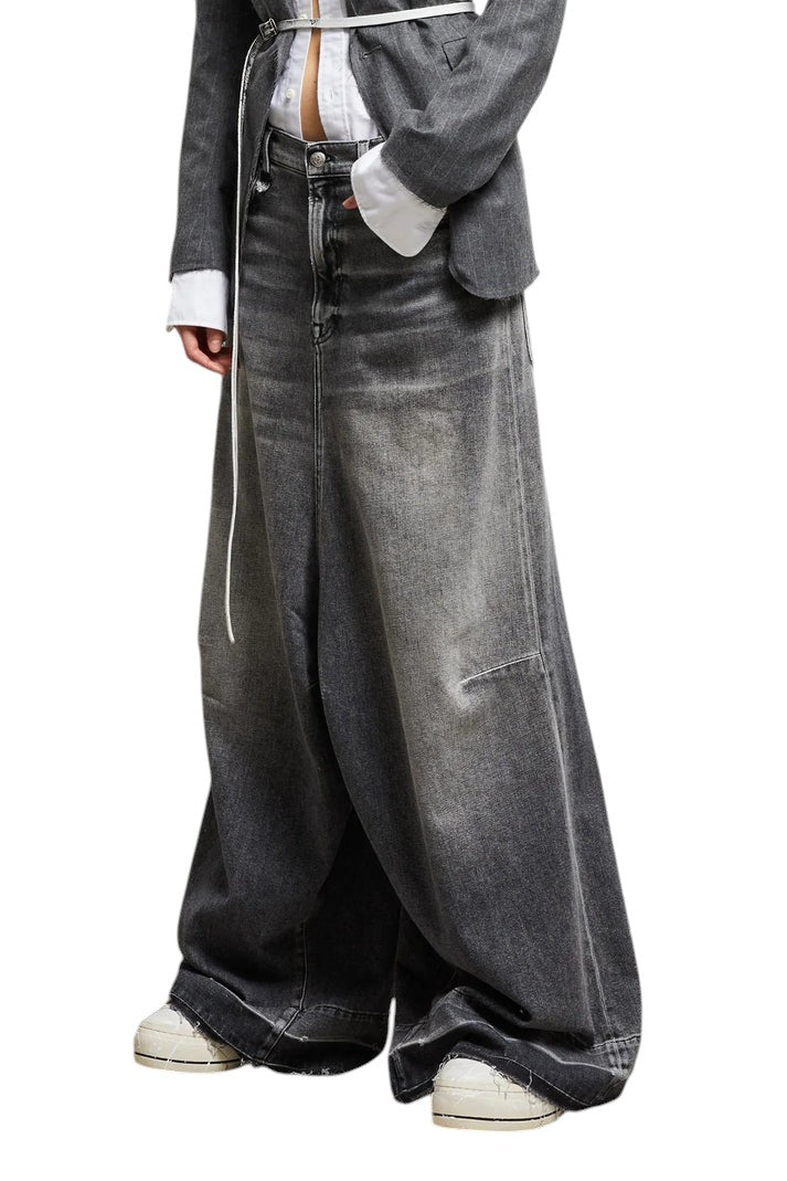 R13 Jesse Women Jeans 27 Vintage Grey Super Wide Leg Drop Crotch Faded RRP€725