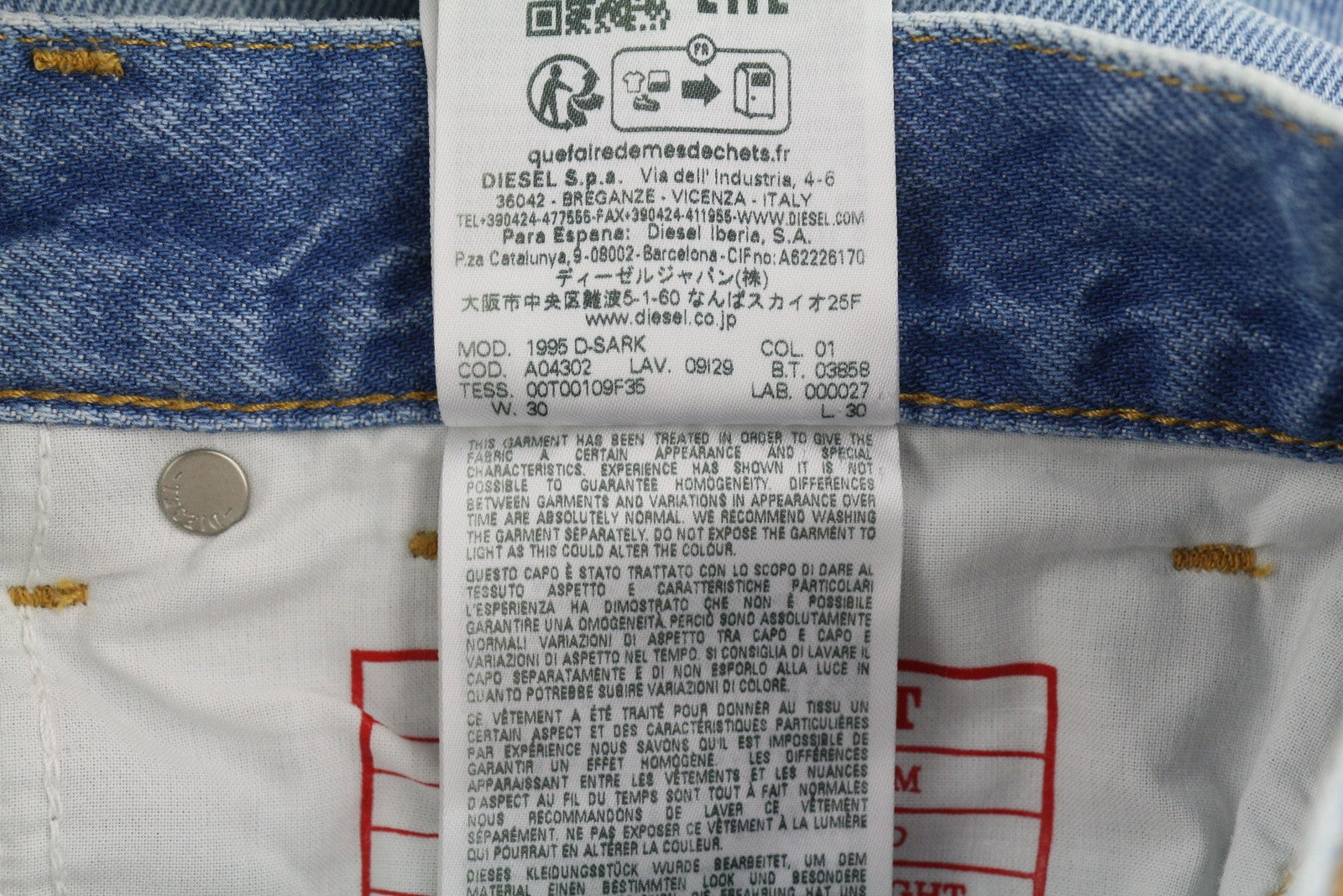 DIESEL 1995 D-Sark 09I29 vyriški džinsai W30/L30 mėlyni, tiesūs, vidutinio juosmens, RRP 246 USD 
