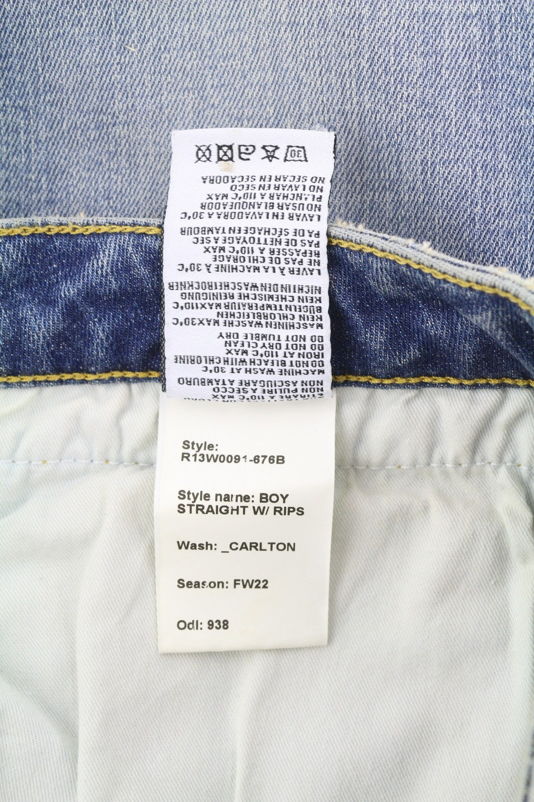 R13 Boy Straight Rips Women Jeans 27 Carlton Ripped Distress Washed Ankle Blue