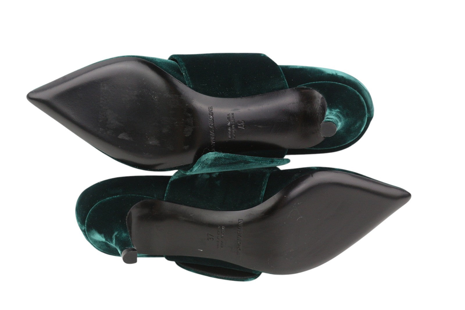 EMPORIO ARMANI moteriški aukštakulniai, 37 dydžio, tamsiai žali, su sagtimi ir smailiais nosimis. 