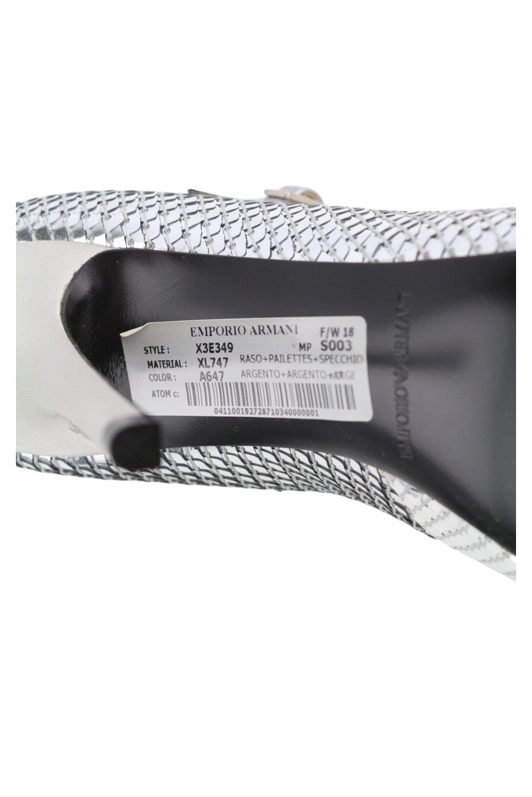 EMPORIO ARMANI X3E349 moteriški aukštakulniai, EU37, sidabriniai, blizgantys blizgučiai, apvalios nosies. 