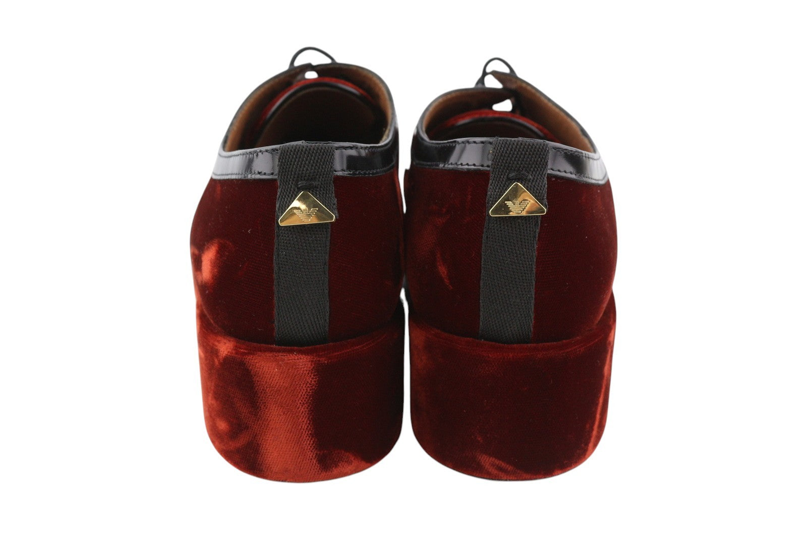 EMPORIO ARMANI moteriški bateliai, 37 dydžio, bordo spalvos, su aksominiu padu, apvalia nosele, raišteliais. 