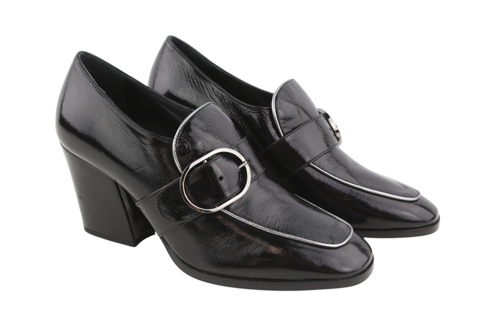 EMPORIO ARMANI moteriški aukštakulniai, 37 €, juodi lakuotos odos kvadratinės nosies sagtimi 