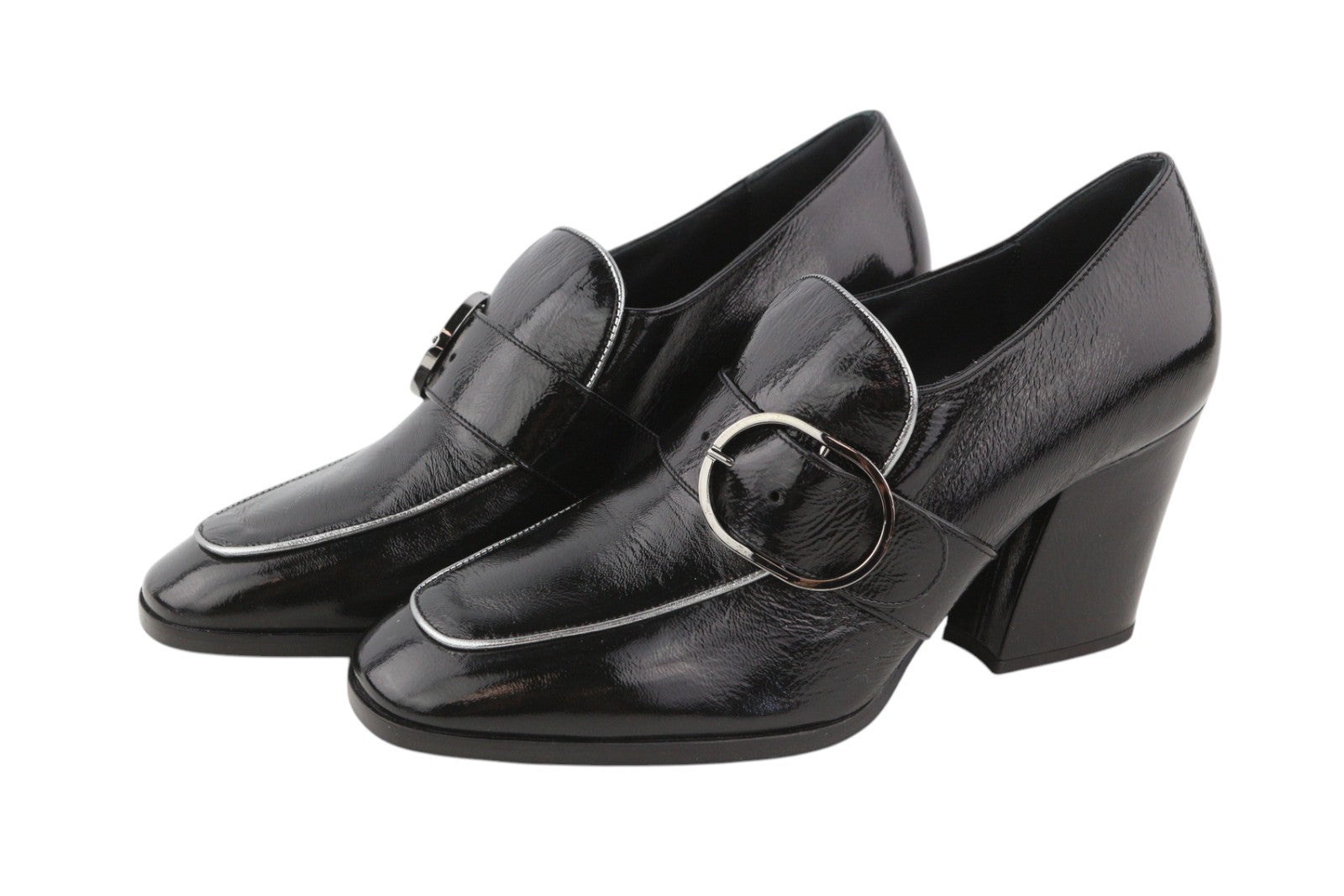 EMPORIO ARMANI moteriški aukštakulniai, 37 €, juodi lakuotos odos kvadratinės nosies sagtimi 