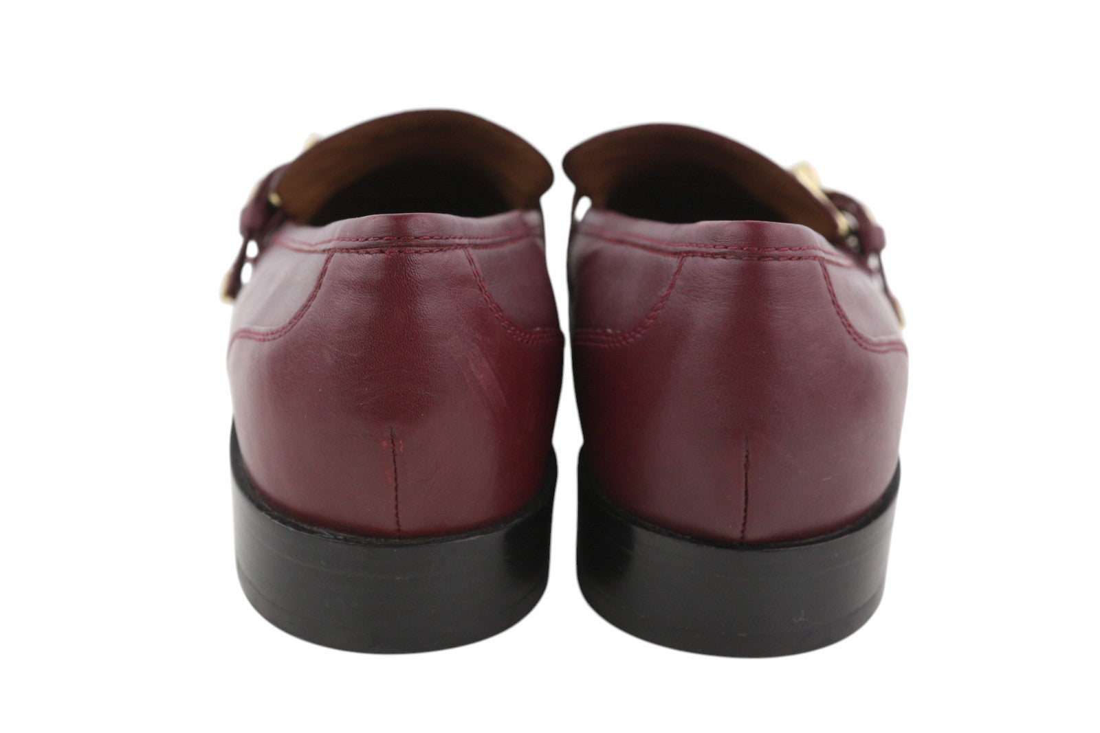 EMPORIO ARMANI moteriški bateliai su gobtuvu, 37 dydžio, bordo spalvos, odiniai, apvalios nosies, užsegami su sagtimi. 