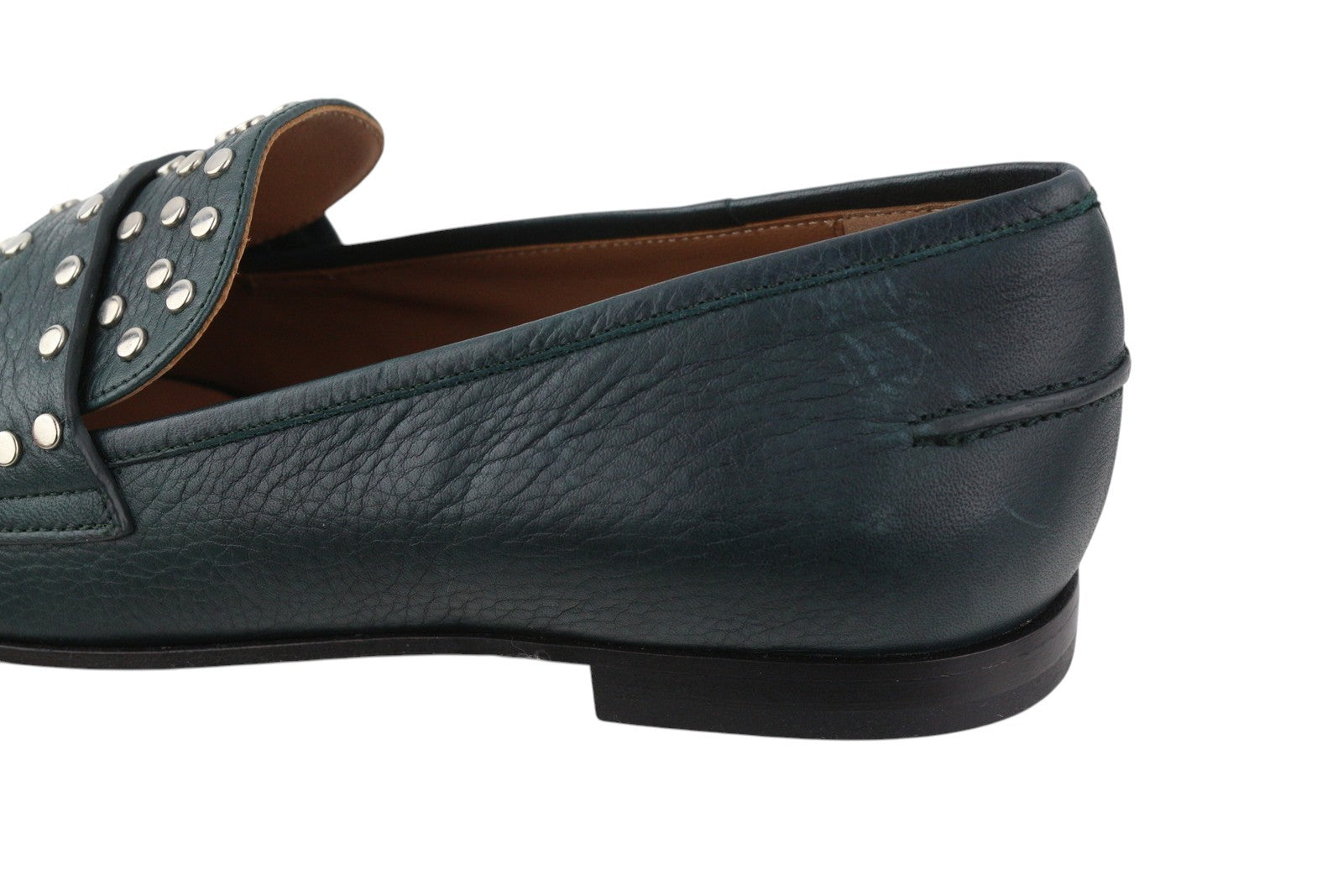 EMPORIO ARMANI X3A075 moteriški bateliai su žalia oda, sidabro atspalvio detalėmis. 