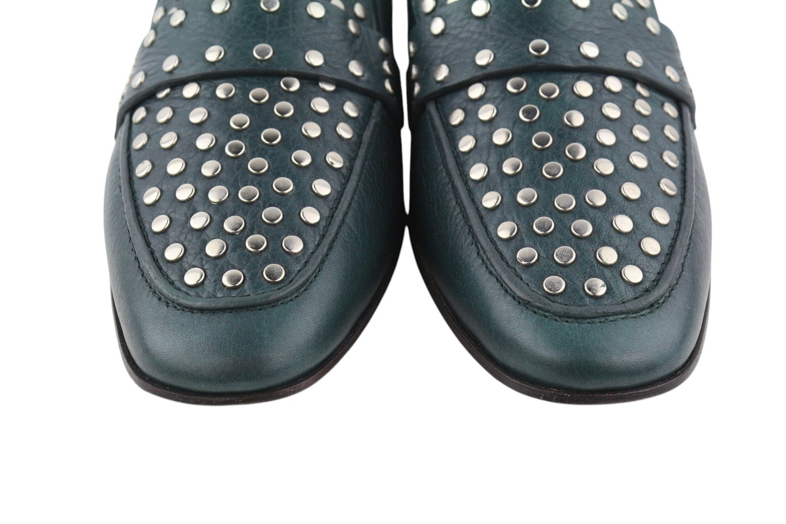 EMPORIO ARMANI X3A075 moteriški bateliai su žalia oda, sidabro atspalvio detalėmis. 