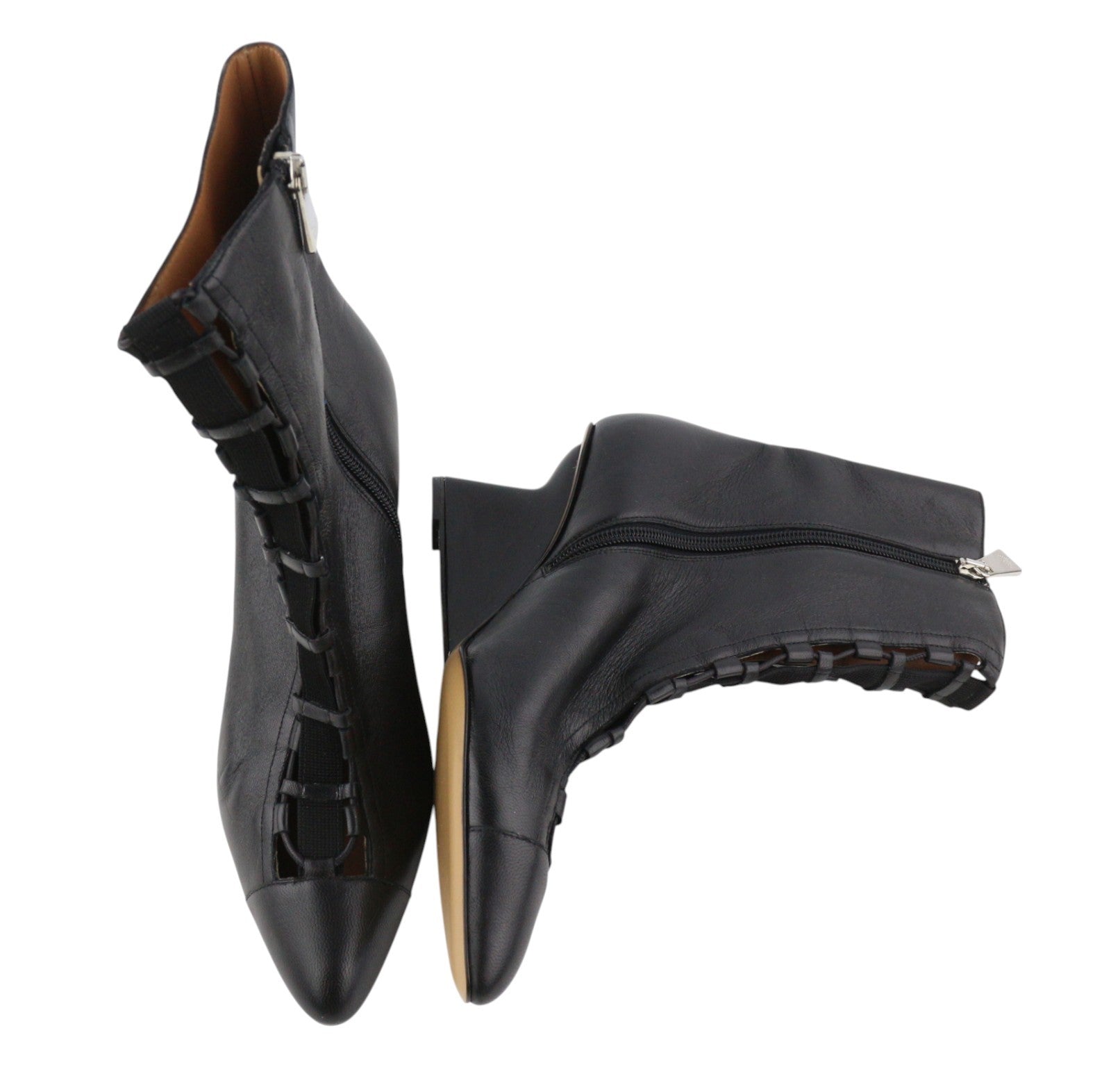 EMPORIO ARMANI moteriški aukštakulniai, 37 €, juodos odos, smaili nosis, su raišteliais ir užtrauktuku. 