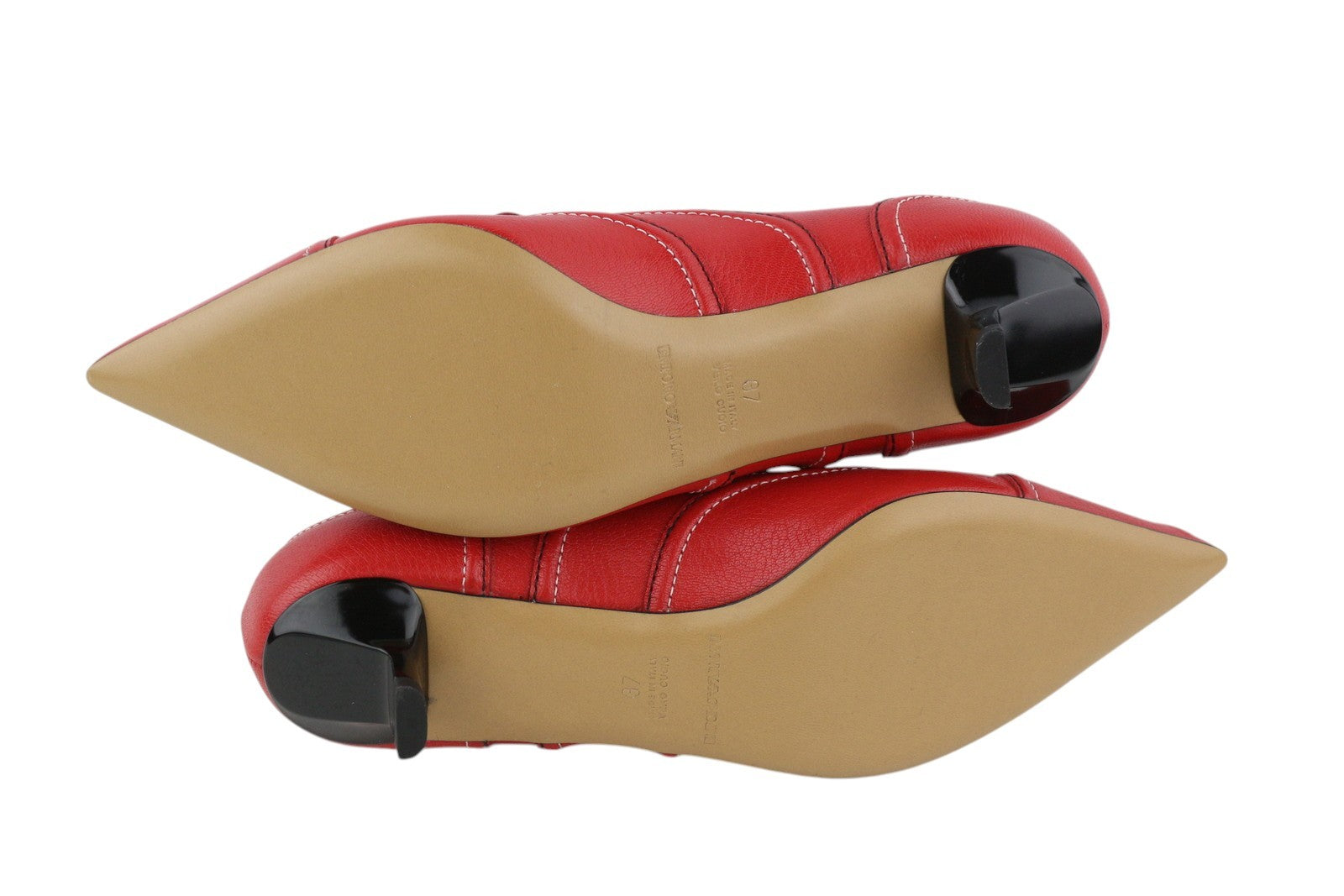 EMPORIO ARMANI moteriški aukštakulniai, 37 €, raudoni, odiniai, smailiomis nosimis, su raišteliais. 