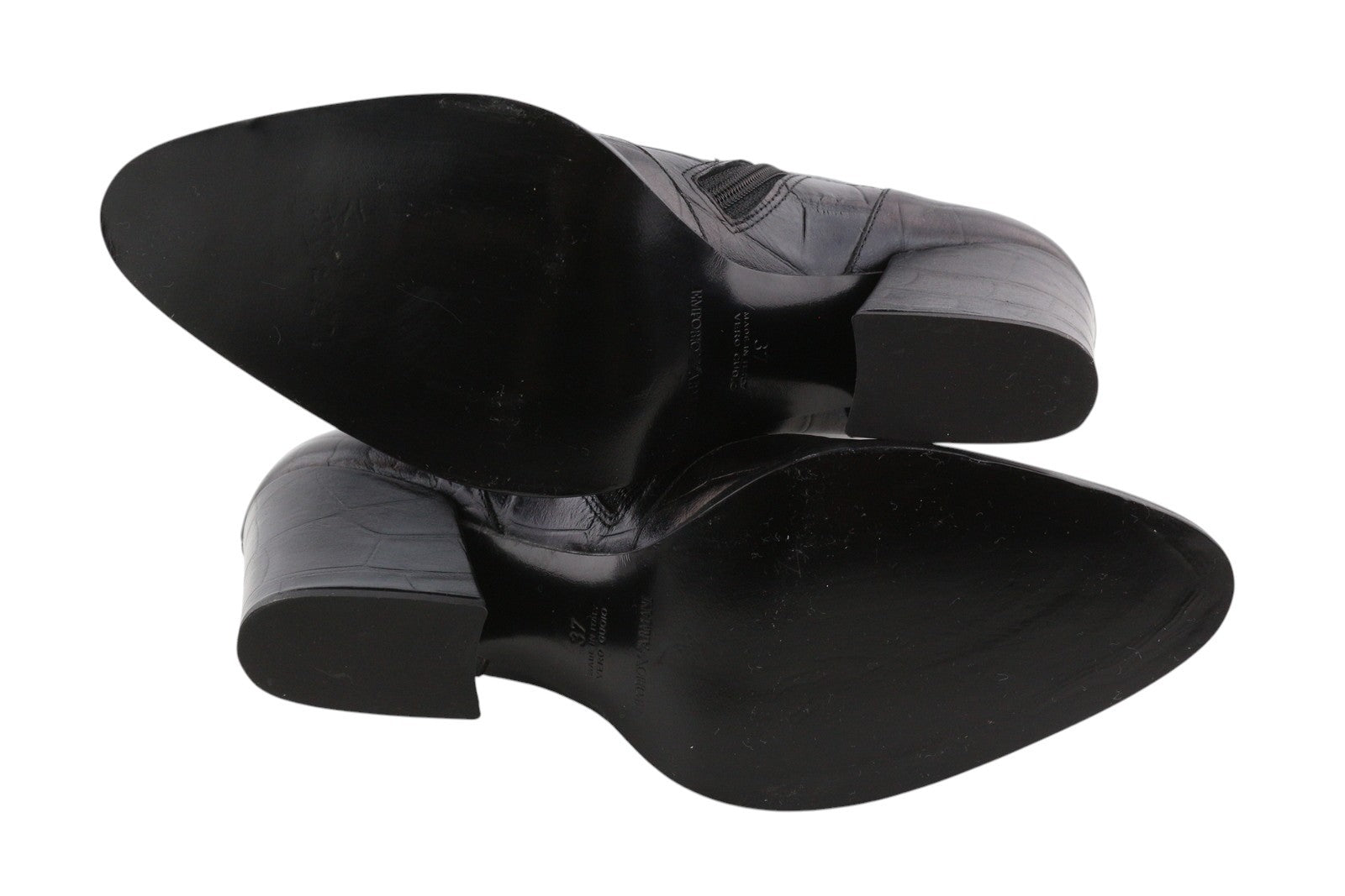 EMPORIO ARMANI moteriški aulinukai, juodos odos, tekstūruoti aukštakulniai, smaili nosis, 37 dydis 